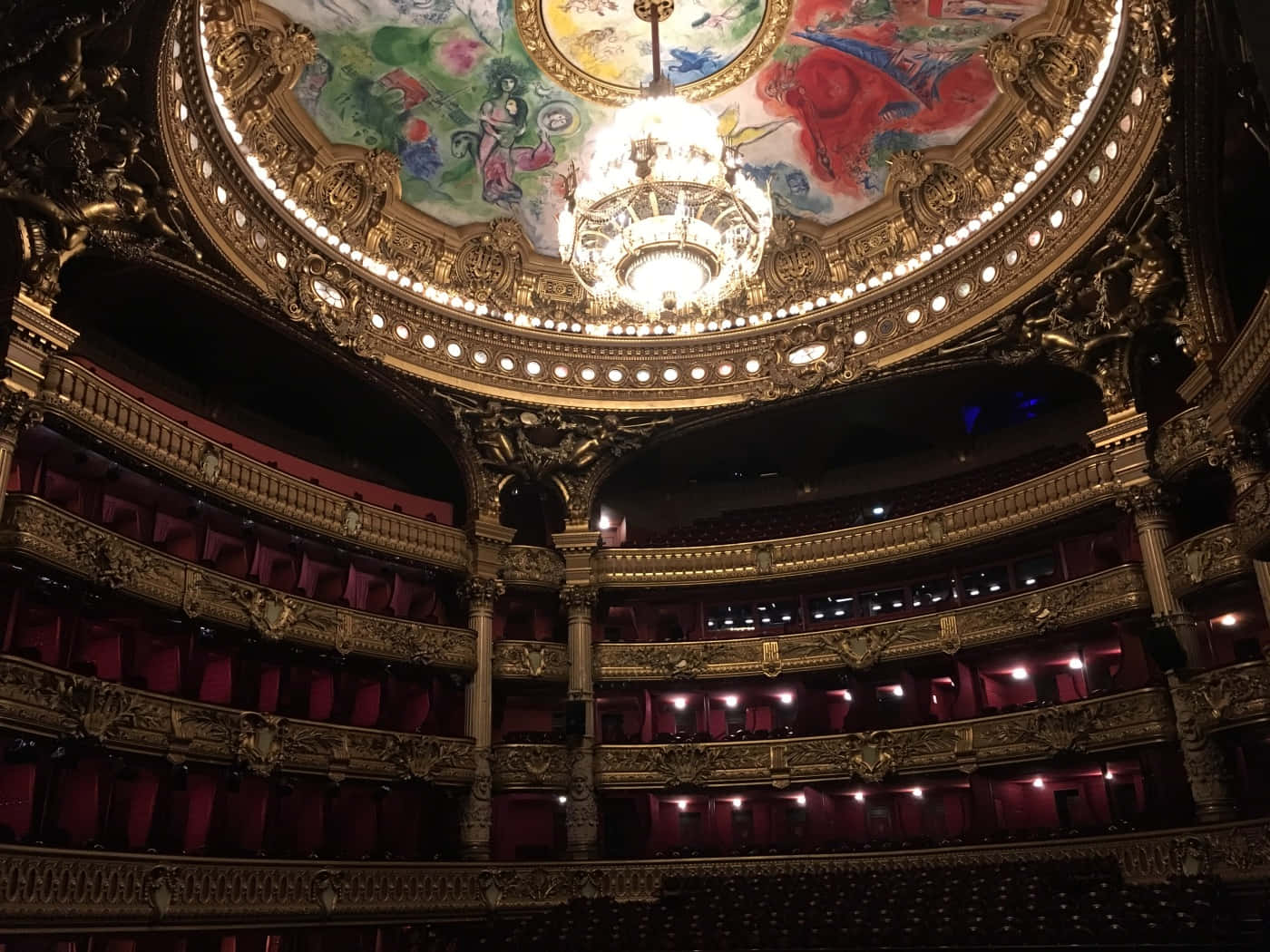 Paris Opera House, chandelier, golden balconies, HD Desktop Wallpaper