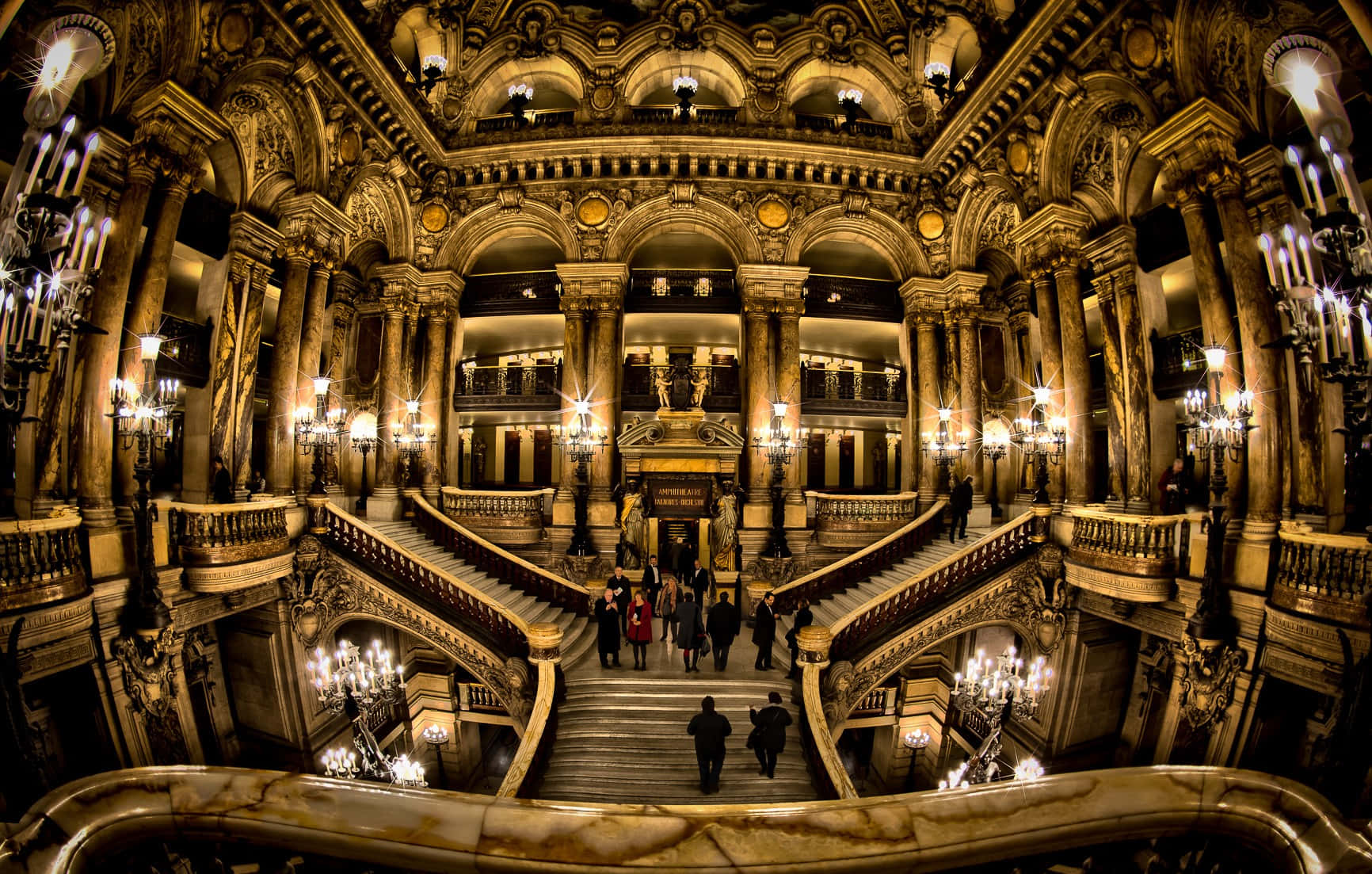 Paris Opera House, marble staircases, chandeliers, HD Desktop Wallpaper