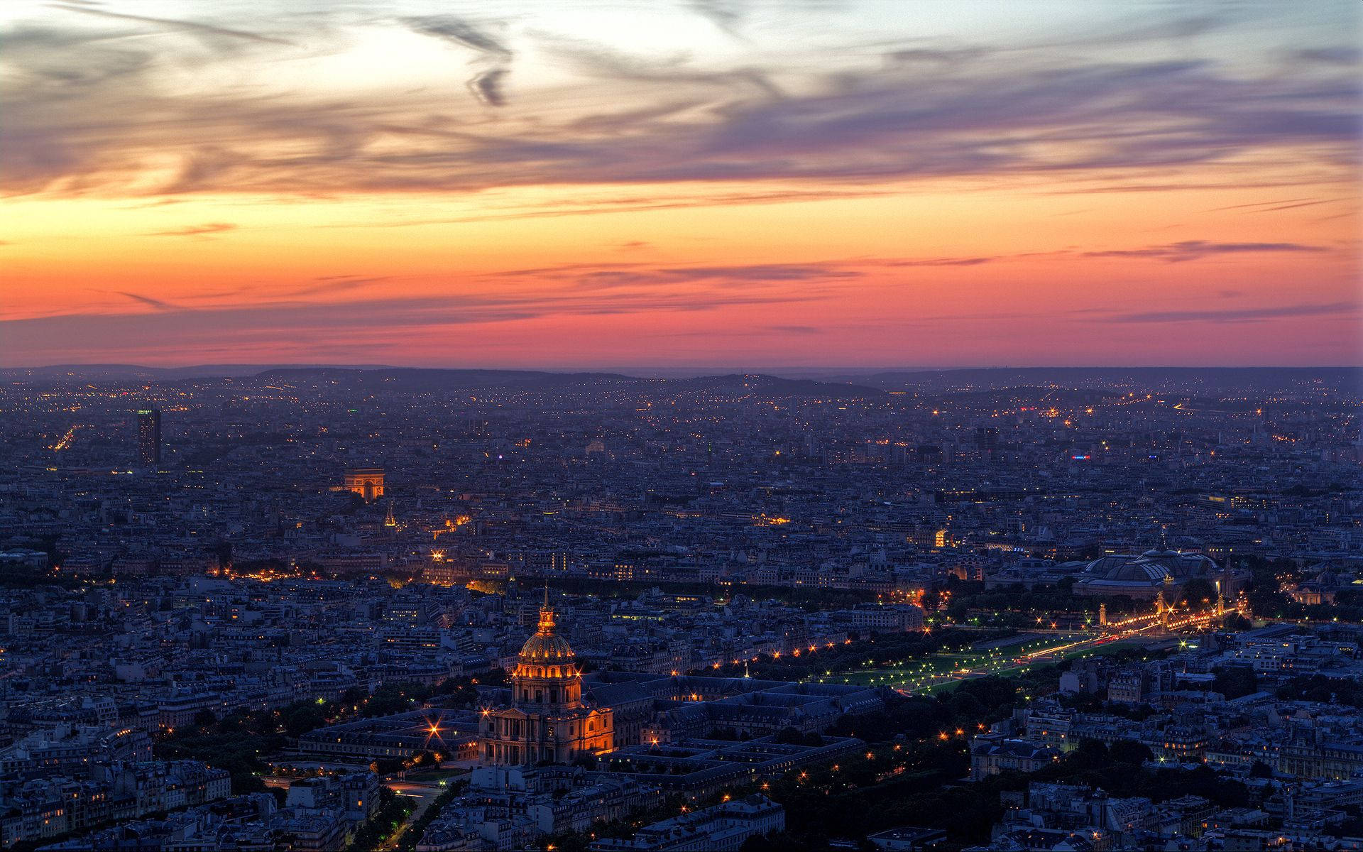 Paris, sunset, golden dome, Full HD Desktop Wallpaper