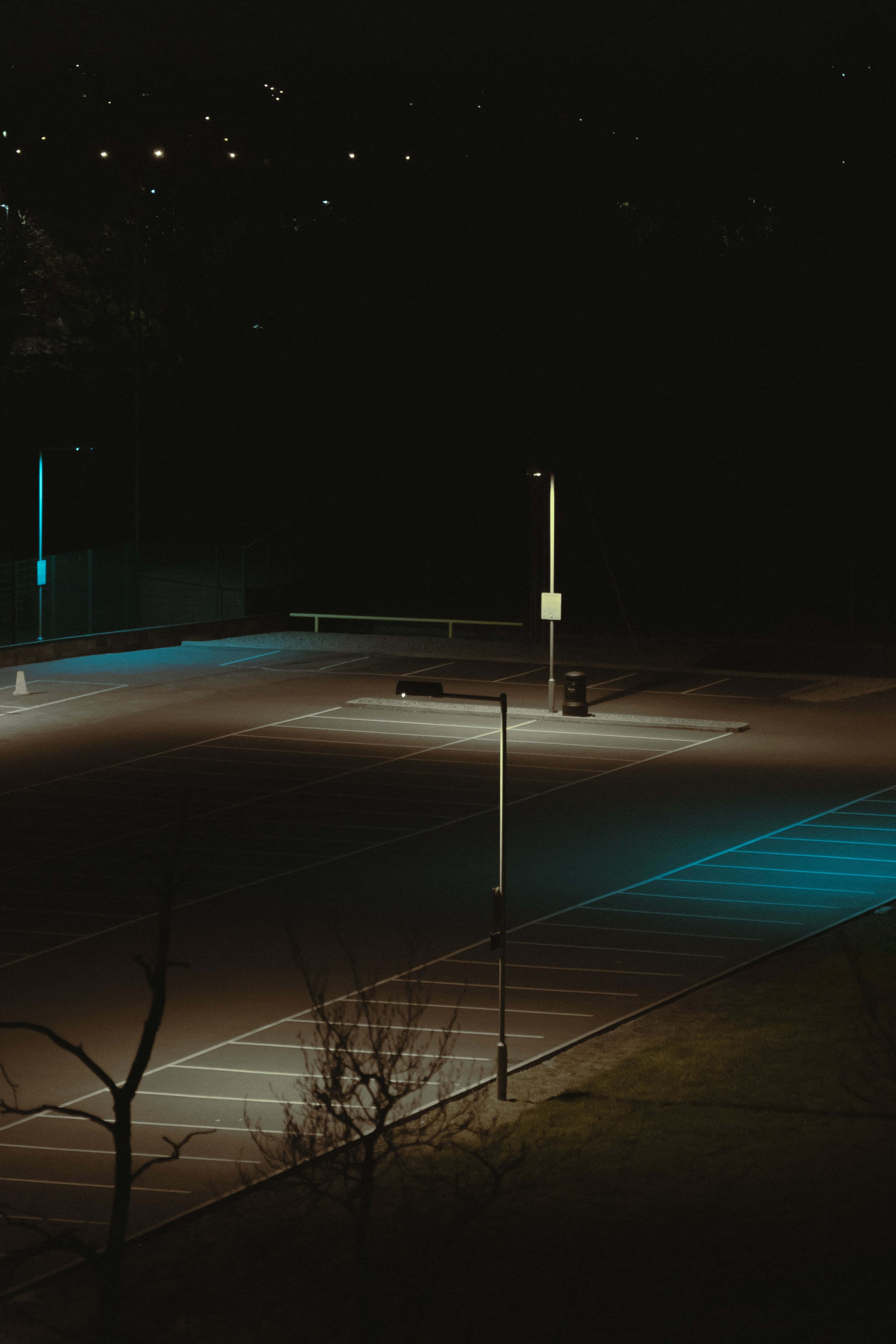 Parking Lot, Night, Streetlights, 4K Phone Wallpaper