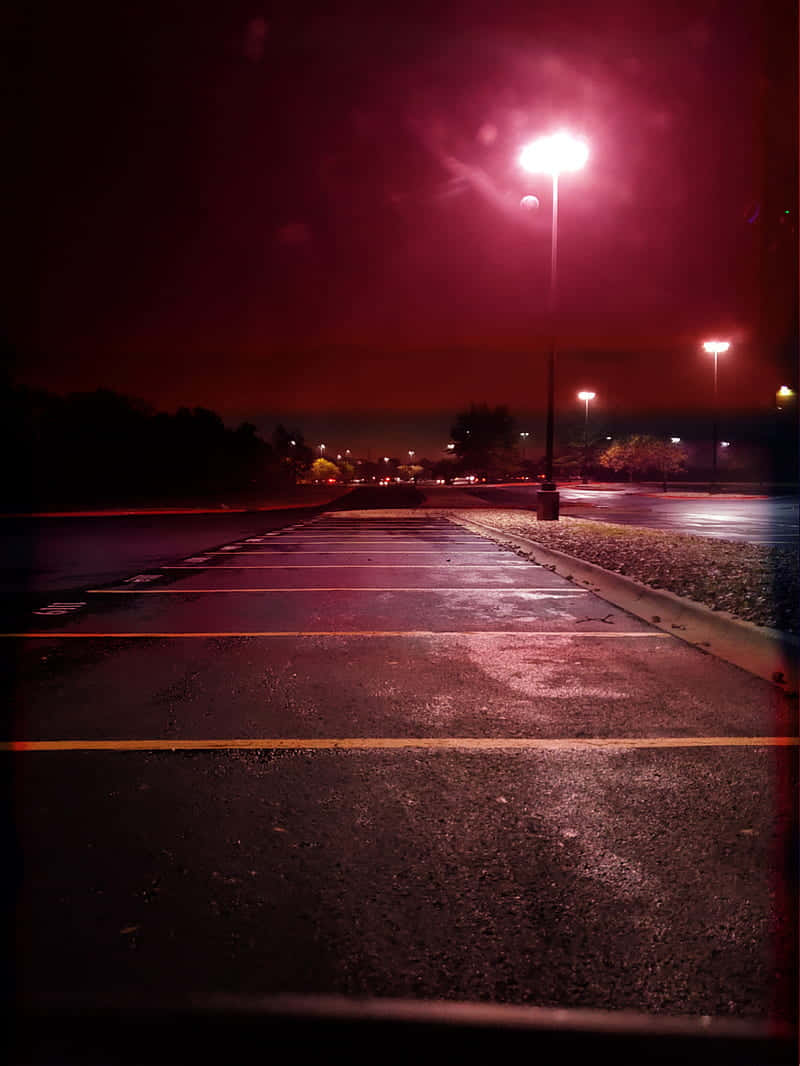 night, red glow, overhead streetlights, SD Phone Wallpaper