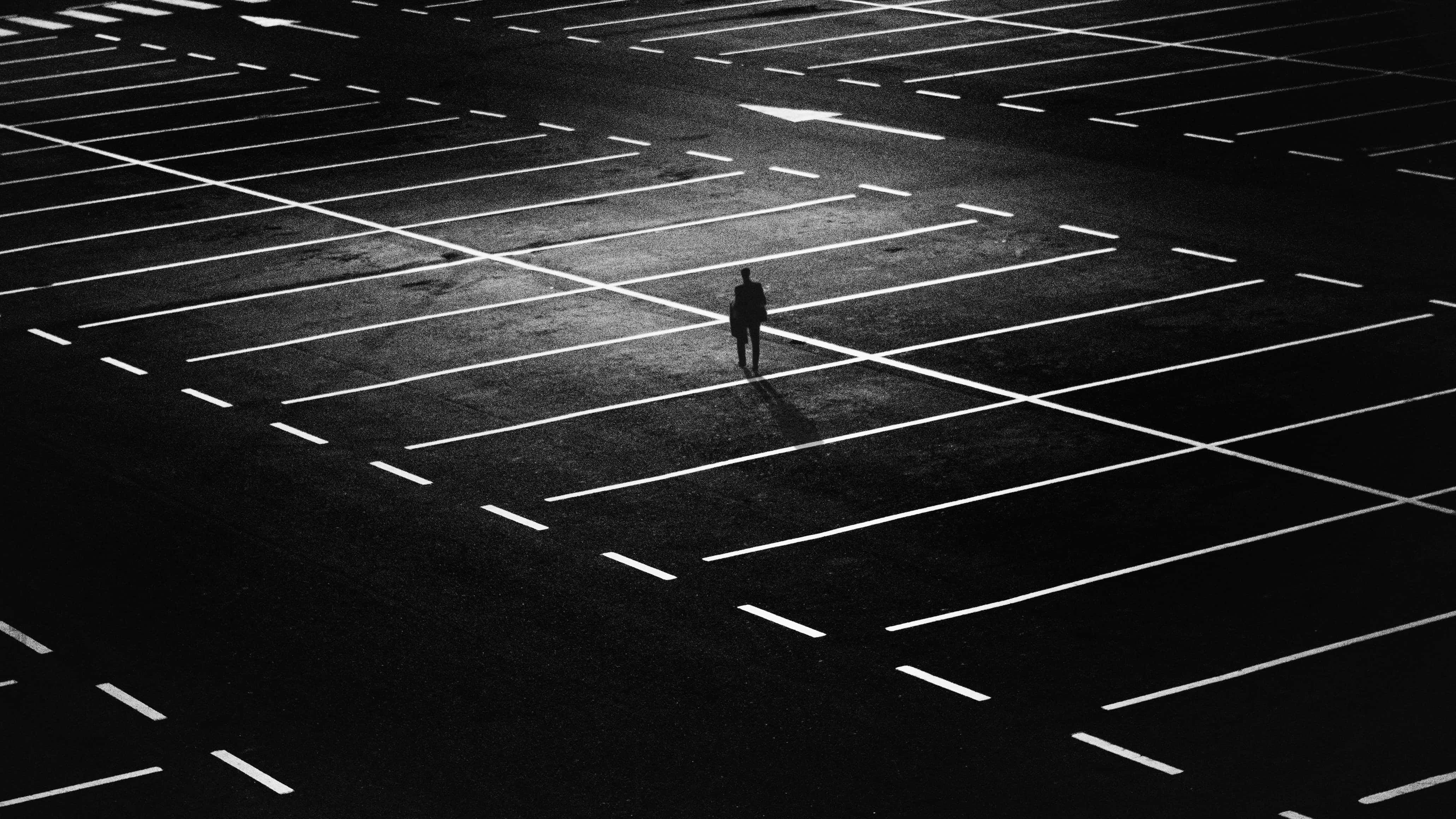 parking lot, night, white lines, 4K Desktop Wallpaper