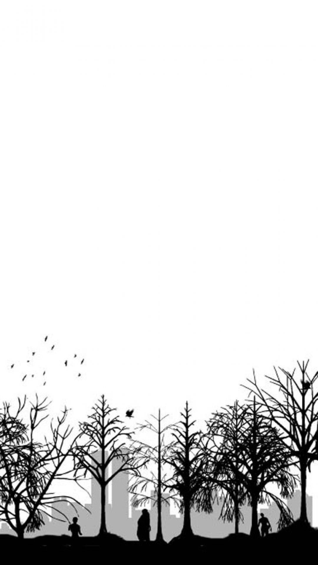 Nature Park, white background, silhouetted figures, Full HD Phone Wallpaper