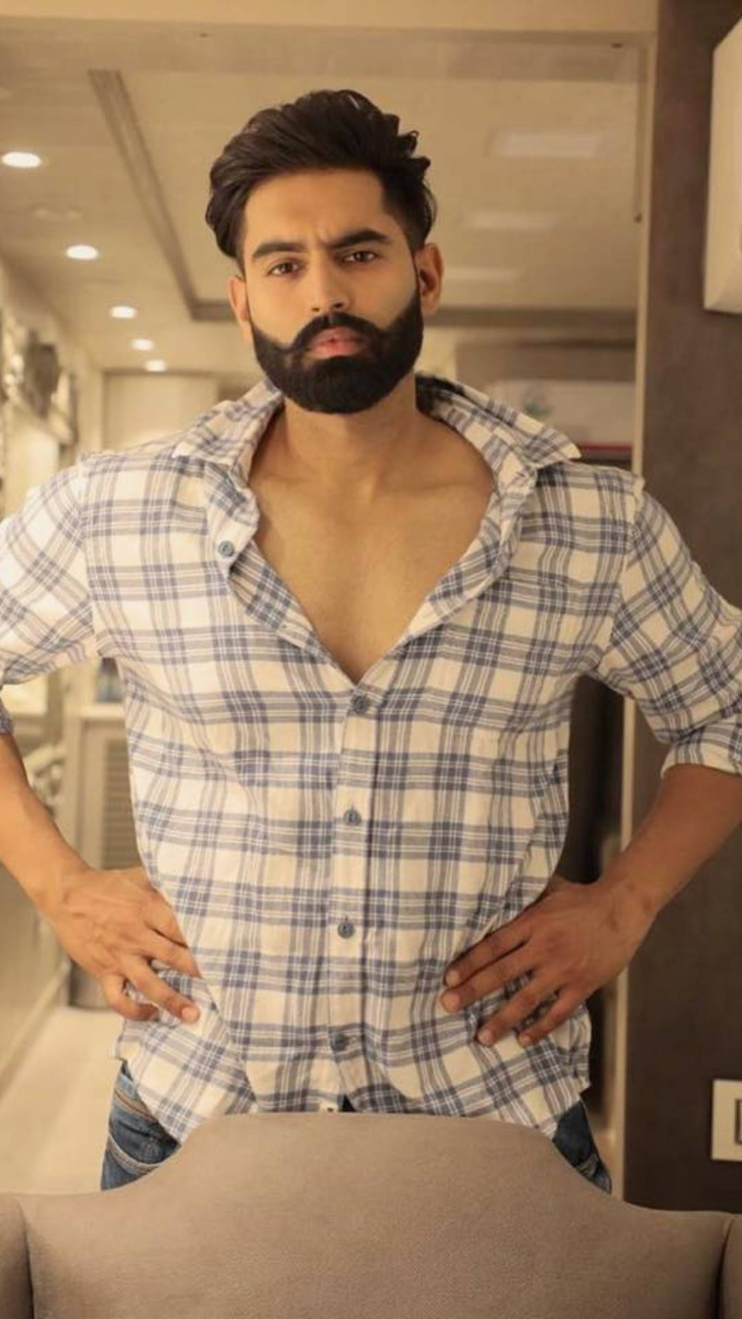 Parmish Verma, full beard, unbuttoned plaid shirt, Full HD Phone Wallpaper