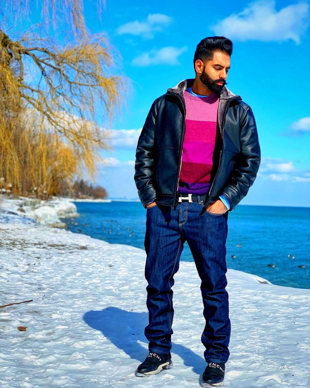 Parmish Verma, leather jacket, striped sweater, HD Phone Wallpaper