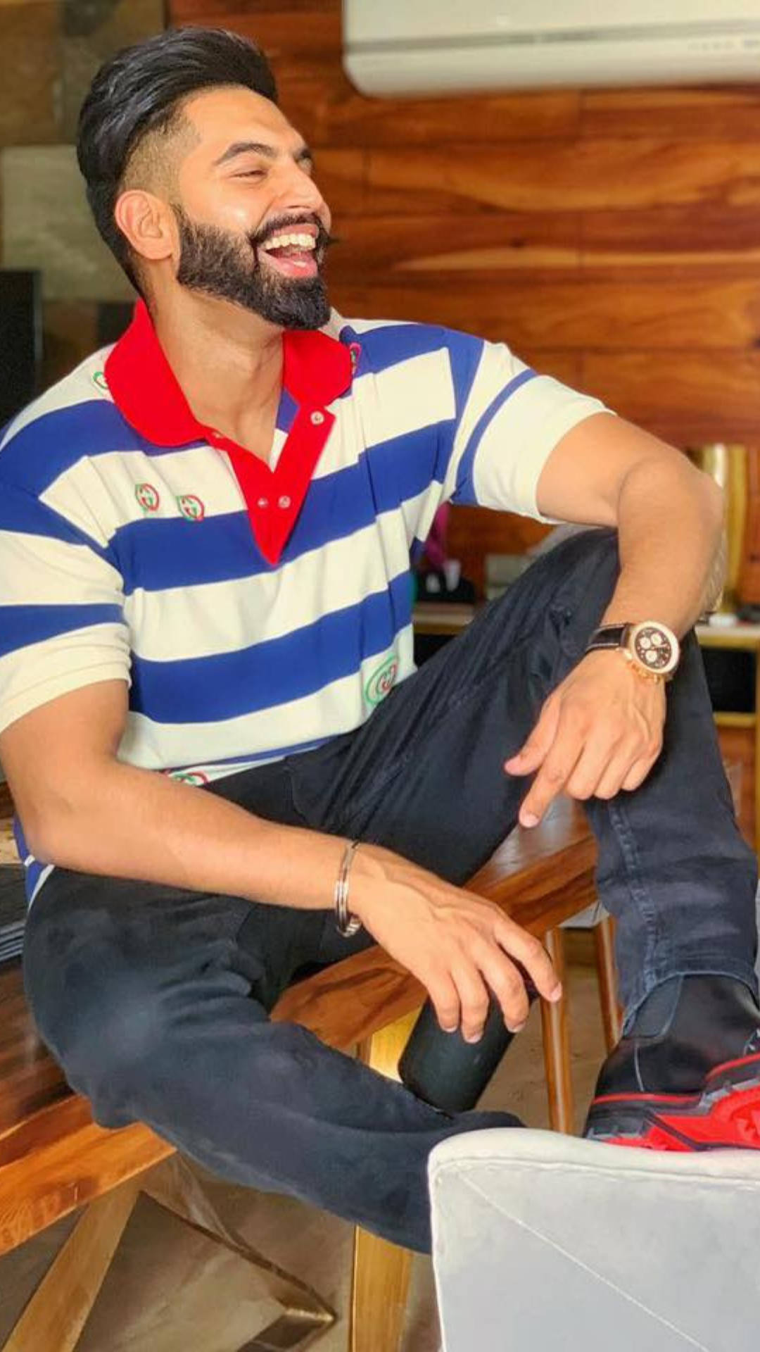 Parmish Verma, blue and white stripes, polo shirt, Full HD Phone Wallpaper
