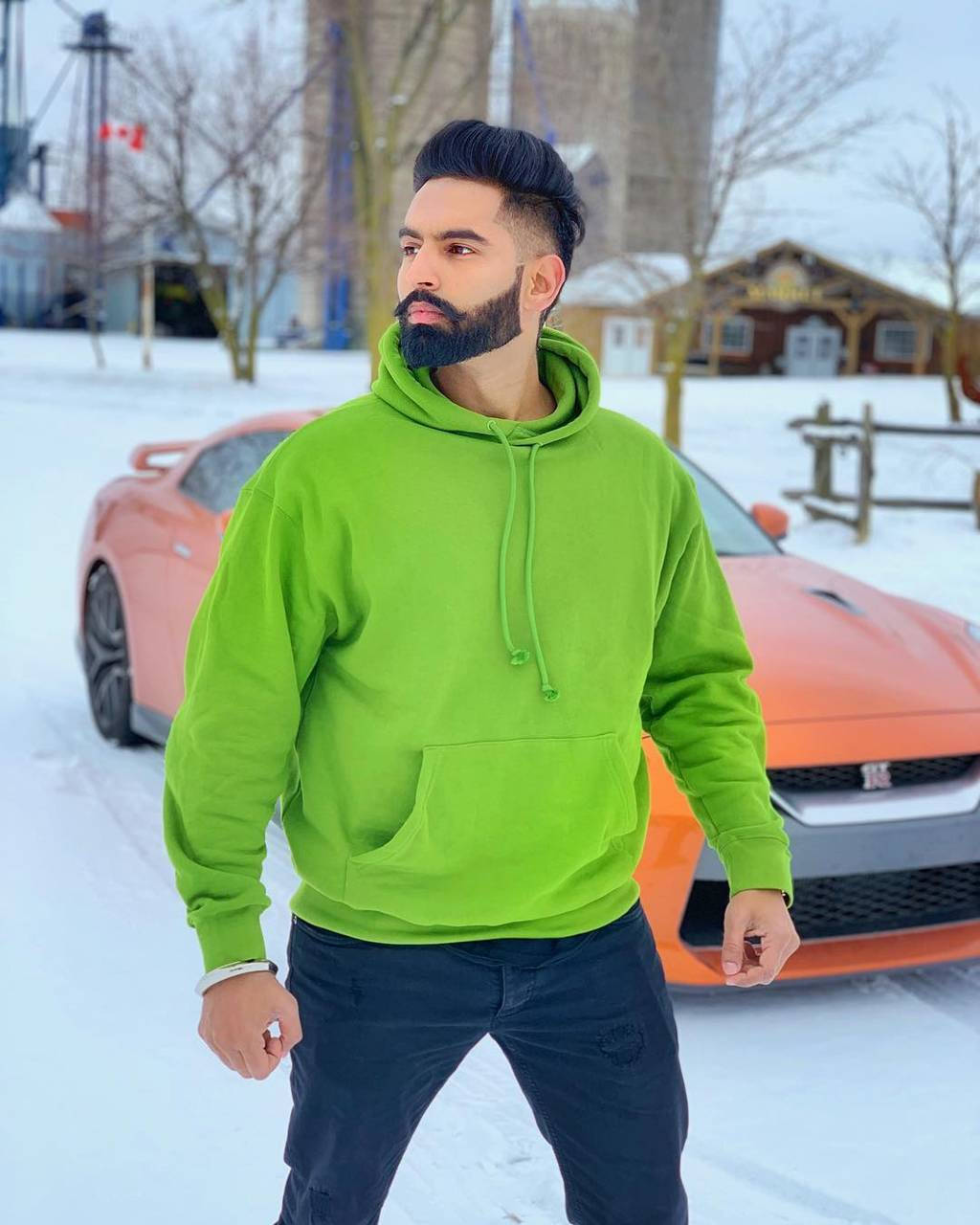 Parmish Verma, bright green hoodie, snowy yard, HD Phone Wallpaper