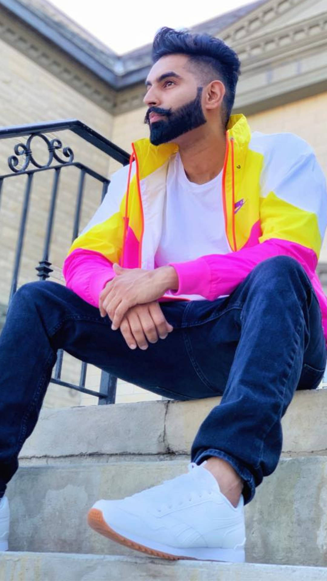 Parmish Verma, bright-colored windbreaker, yellow pink and white jacket, Full HD Phone Wallpaper