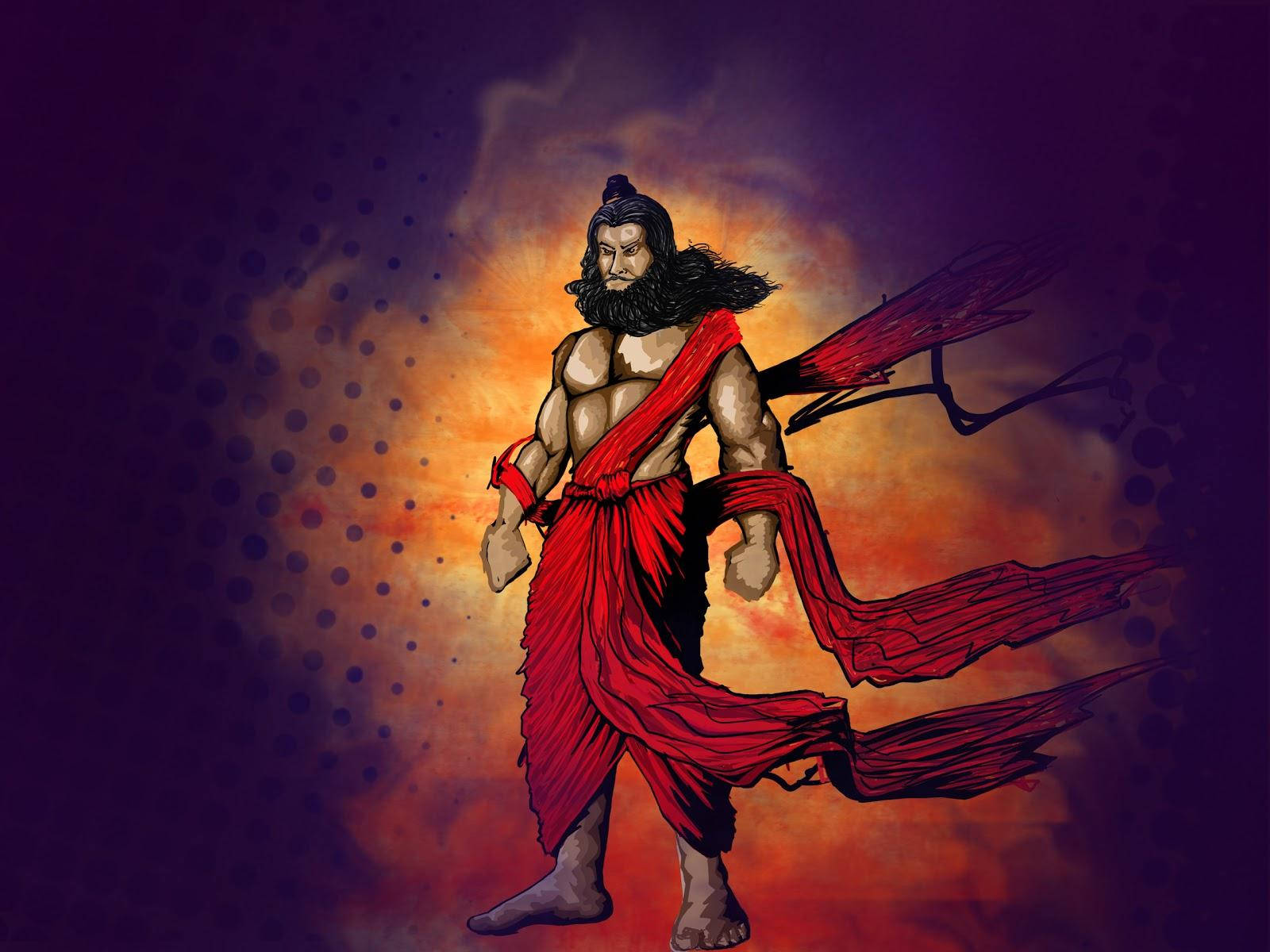 Parshuram, muscular bearded warrior, flowing red robes, HD Desktop Wallpaper