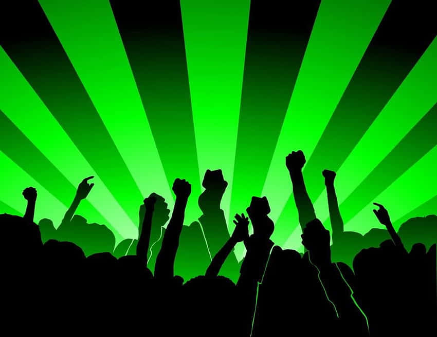House Party Celebration Background, vibrant green stage lights, silhouetted crowd, SD Desktop Wallpaper