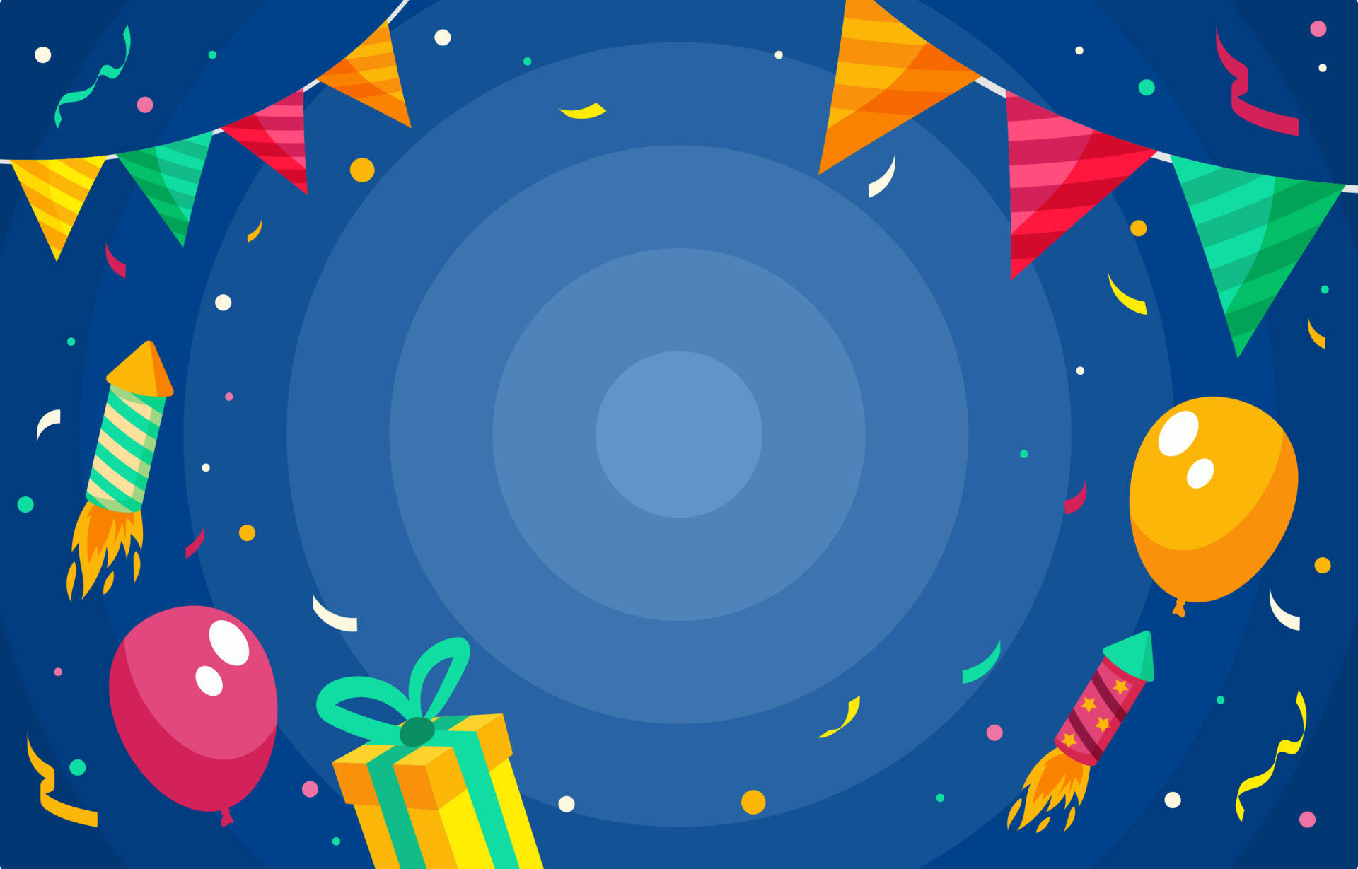 New Year Party, balloons, rockets, Full HD Desktop Wallpaper