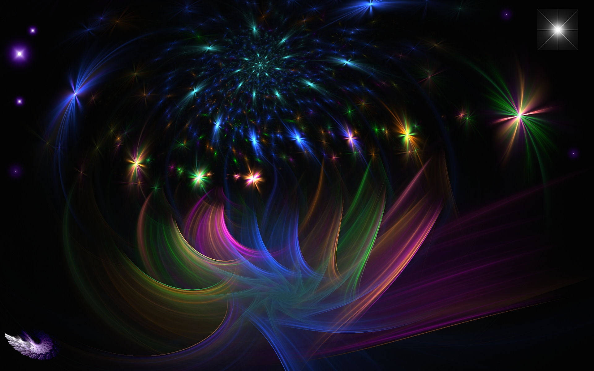 neon stars, deep black void, cosmic fractal swirls, Full HD Desktop Wallpaper
