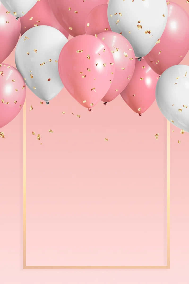 elegant pink and white balloons, gold confetti, soft pink background, SD Phone Wallpaper