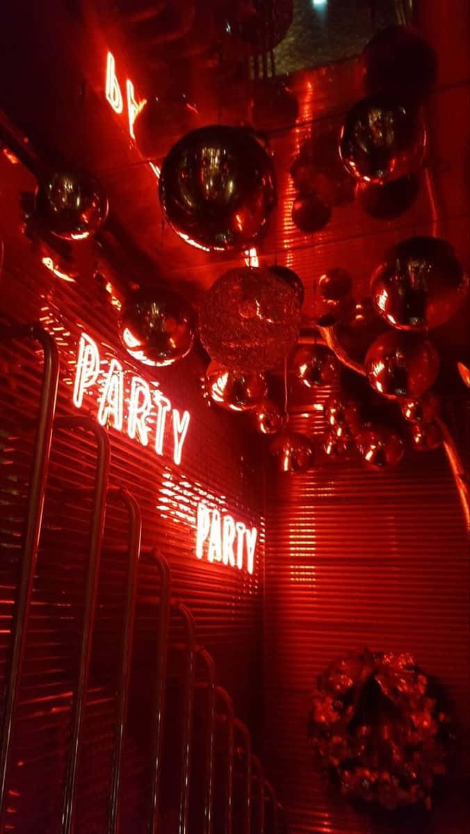 red neon sign, party, reflective disco balls, SD Phone Wallpaper