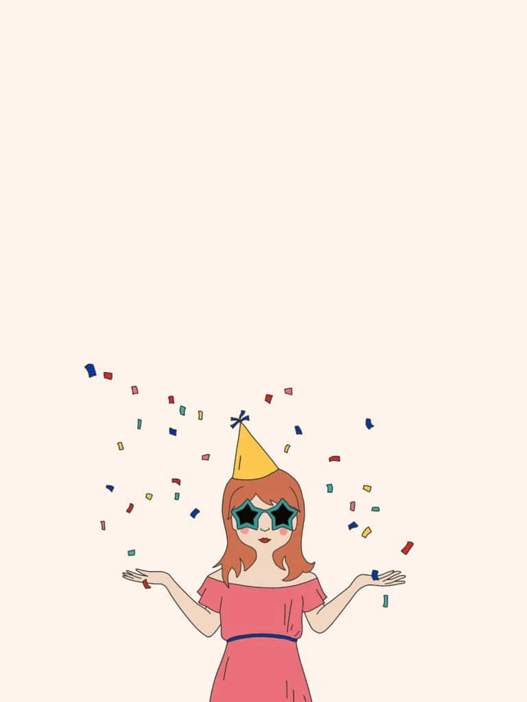 pink dress, yellow party hat, colorful confetti, SD Phone Wallpaper