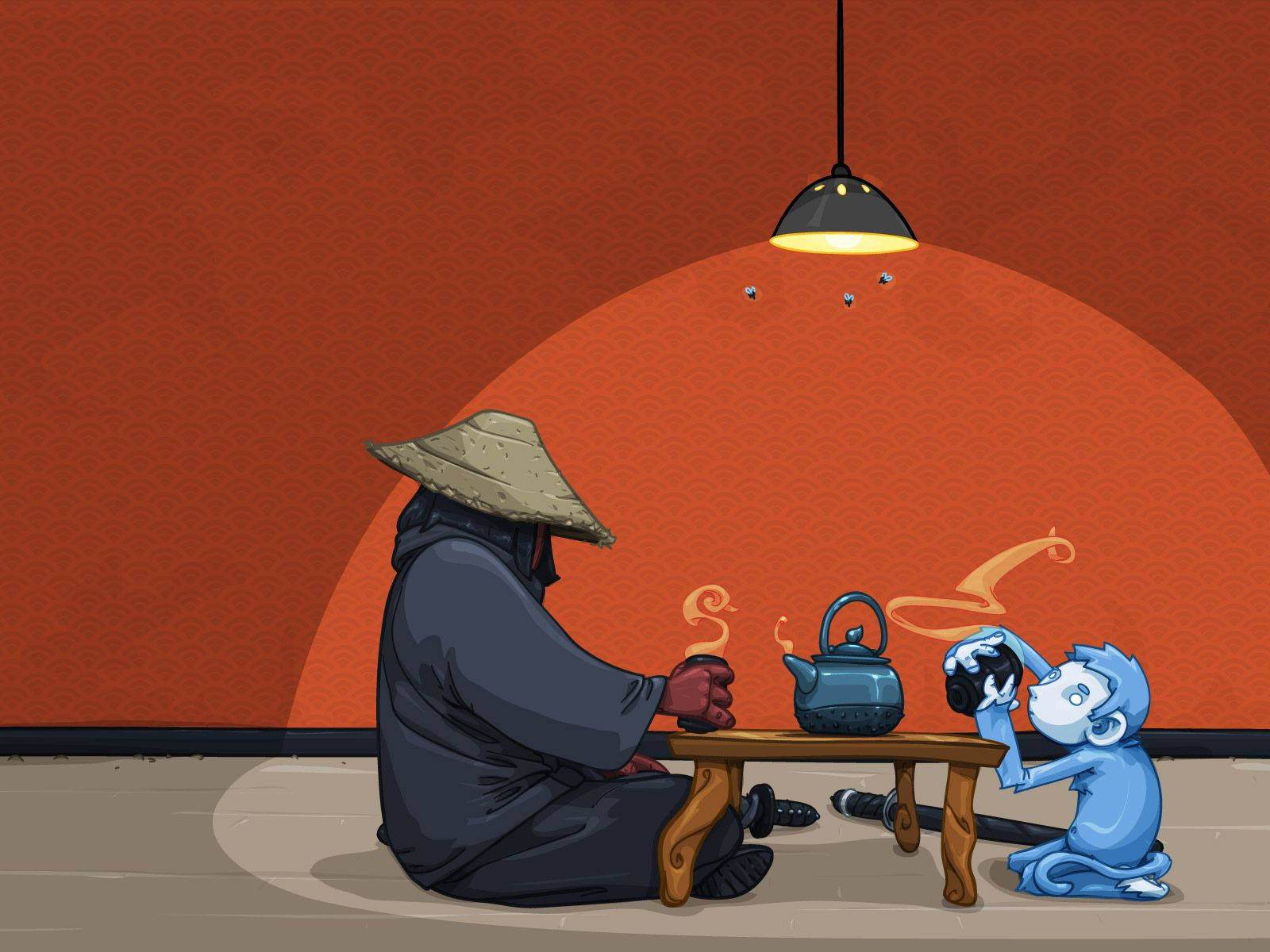 Animated Chinese Man, tea party, hooded figure, HD Desktop Wallpaper