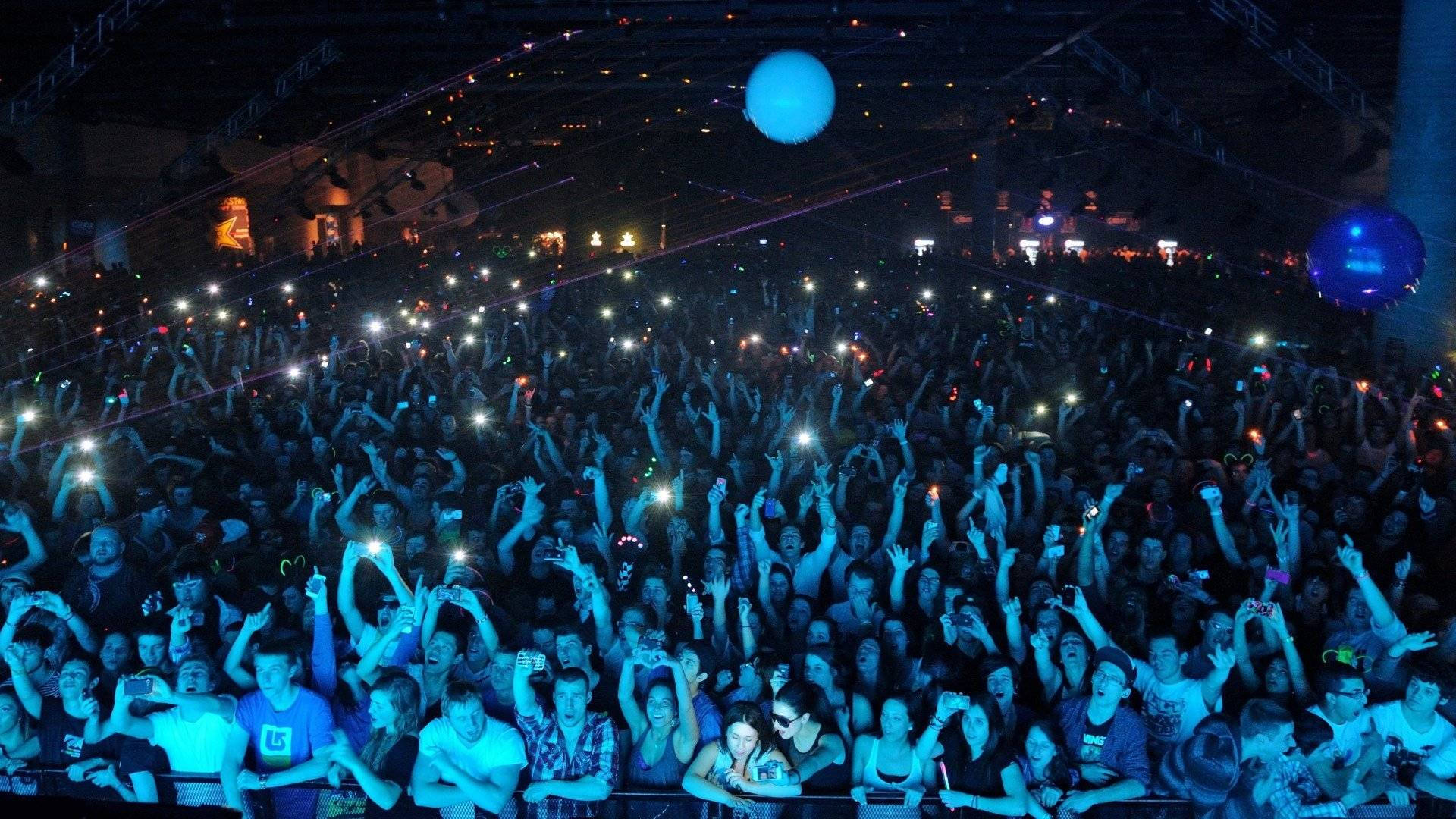 concert, glowing phones, blue stage lights, Full HD Desktop Wallpaper
