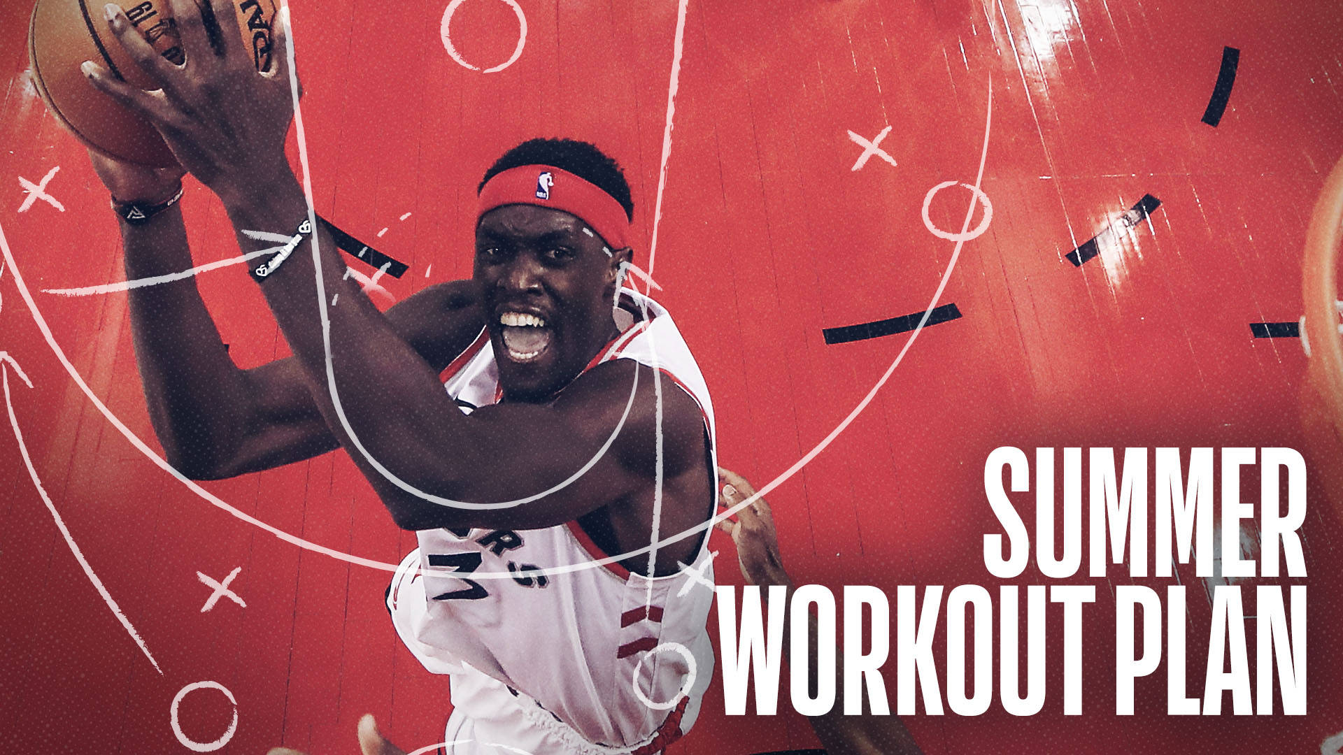 Pascal Siakam, white jersey, red court backdrop, Full HD Desktop Wallpaper