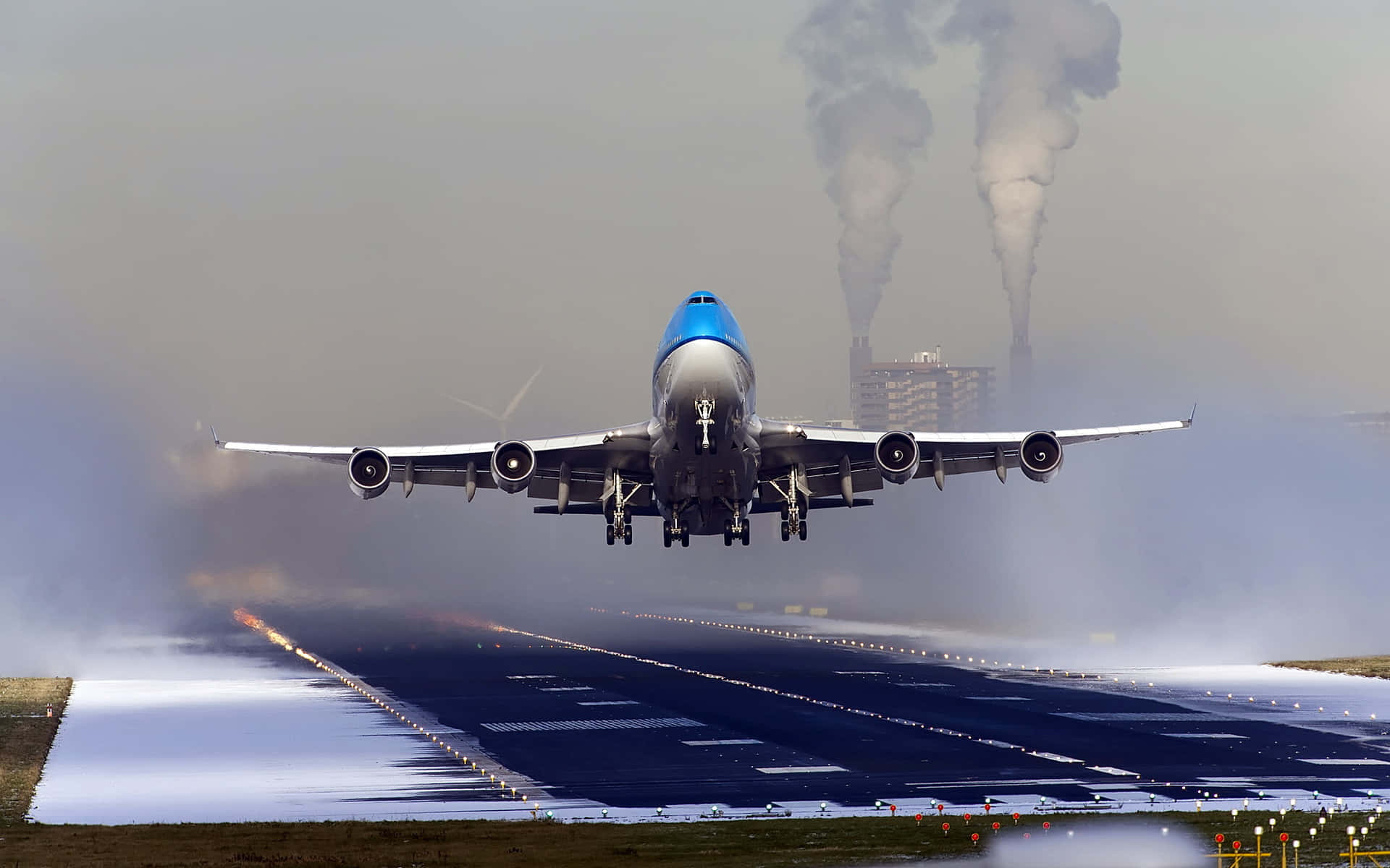 passenger aircraft, jumbo jet, blue and white, Full HD Desktop Wallpaper