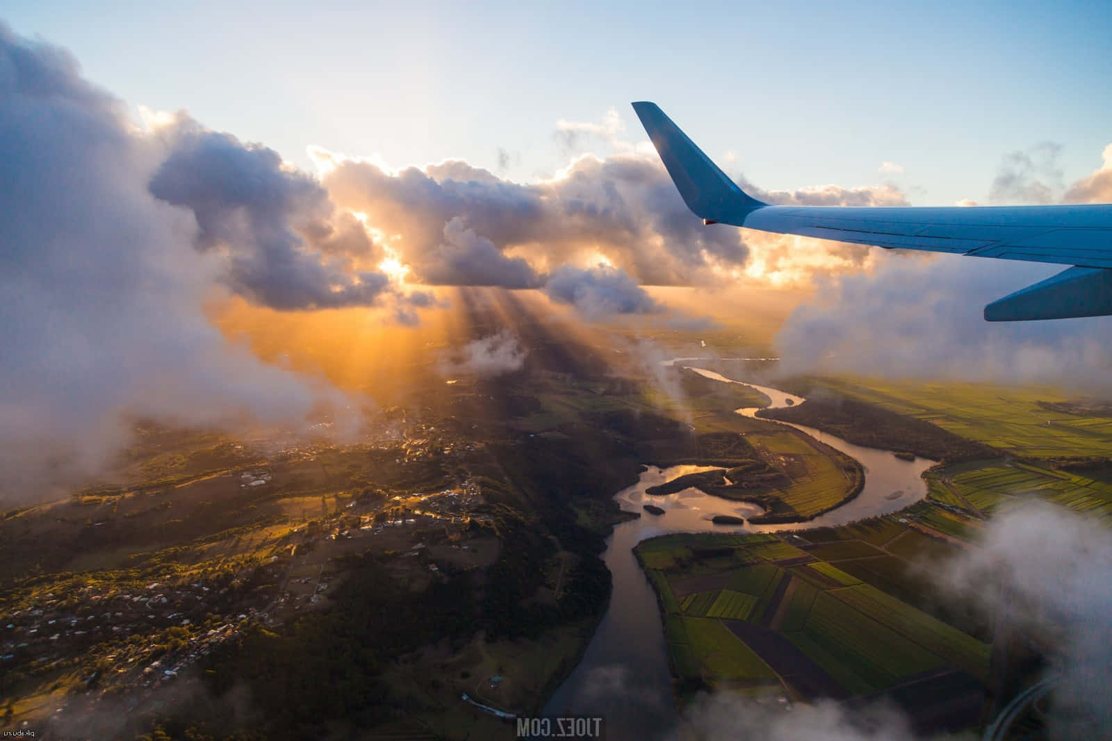 Sunlight, clouds, airplane window, HD Desktop Wallpaper