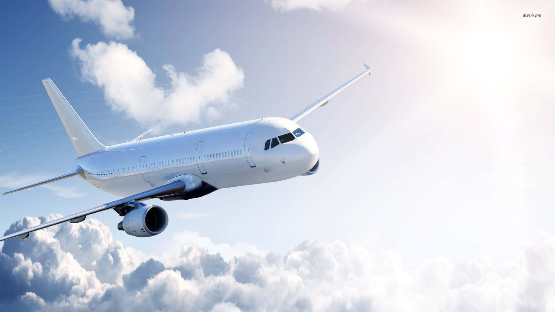 passenger aircraft, sleek white passenger jet, fluffy white clouds, Full HD Desktop Wallpaper