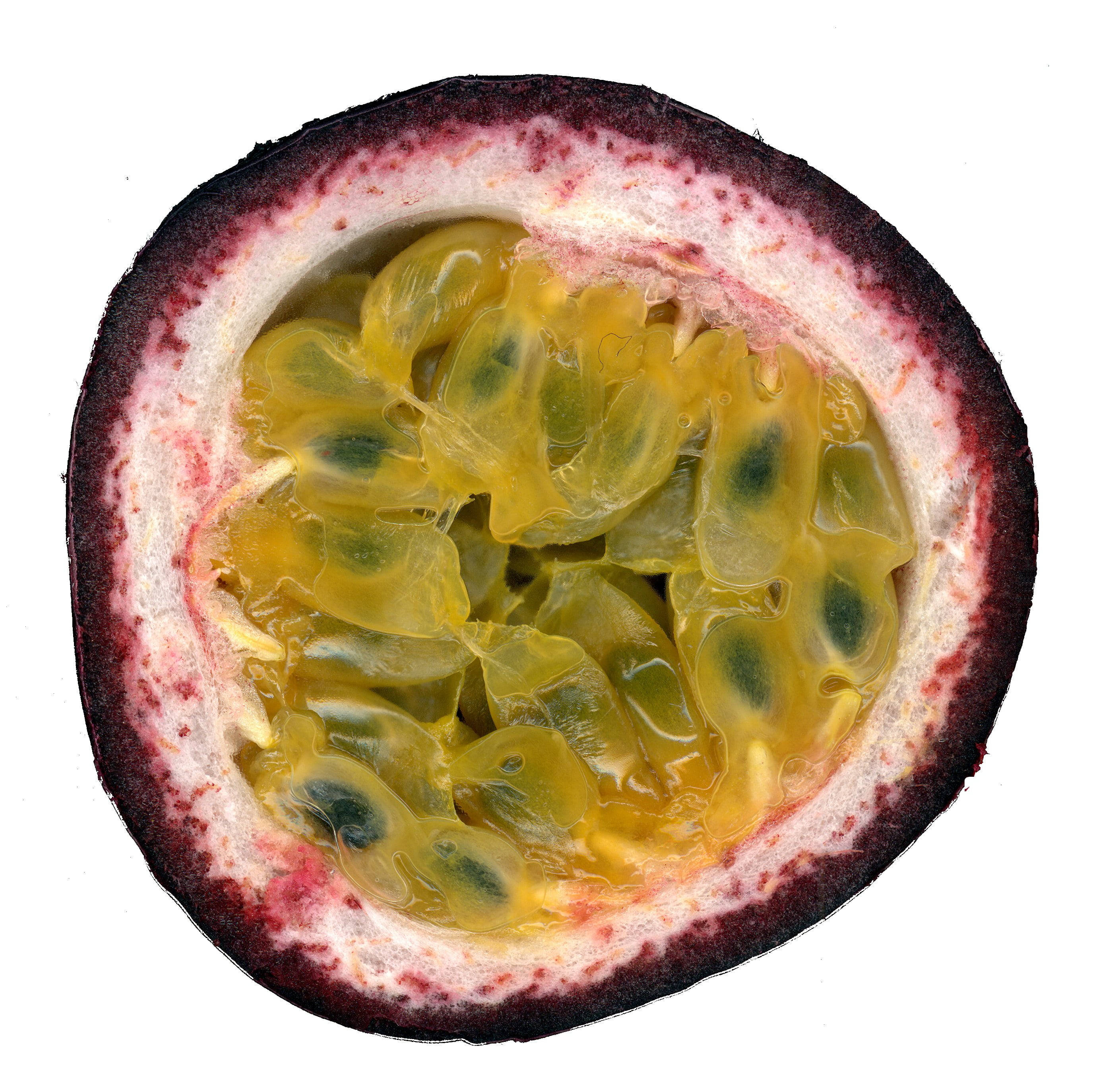 half passion fruit, green pulps, glistening yellow pulp sacs, 2K Desktop Wallpaper