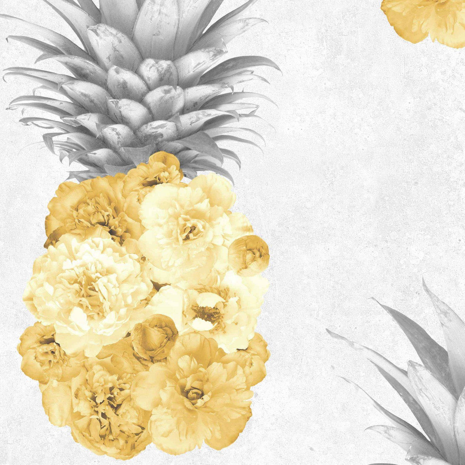 yellow peony pineapple, golden-yellow floral body, monochrome top, HD Desktop Wallpaper
