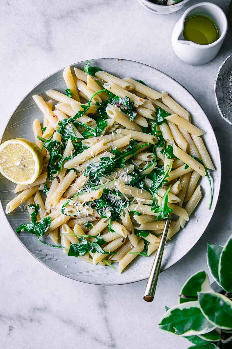 penne pasta, arugula, grated cheese, SD Phone Wallpaper