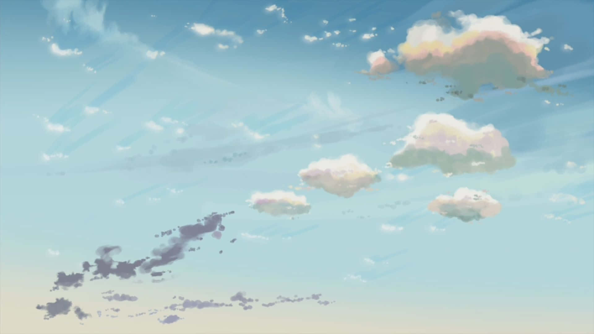 pastel aesthetic anime, pastel clouds, serene sky, Full HD Desktop Wallpaper