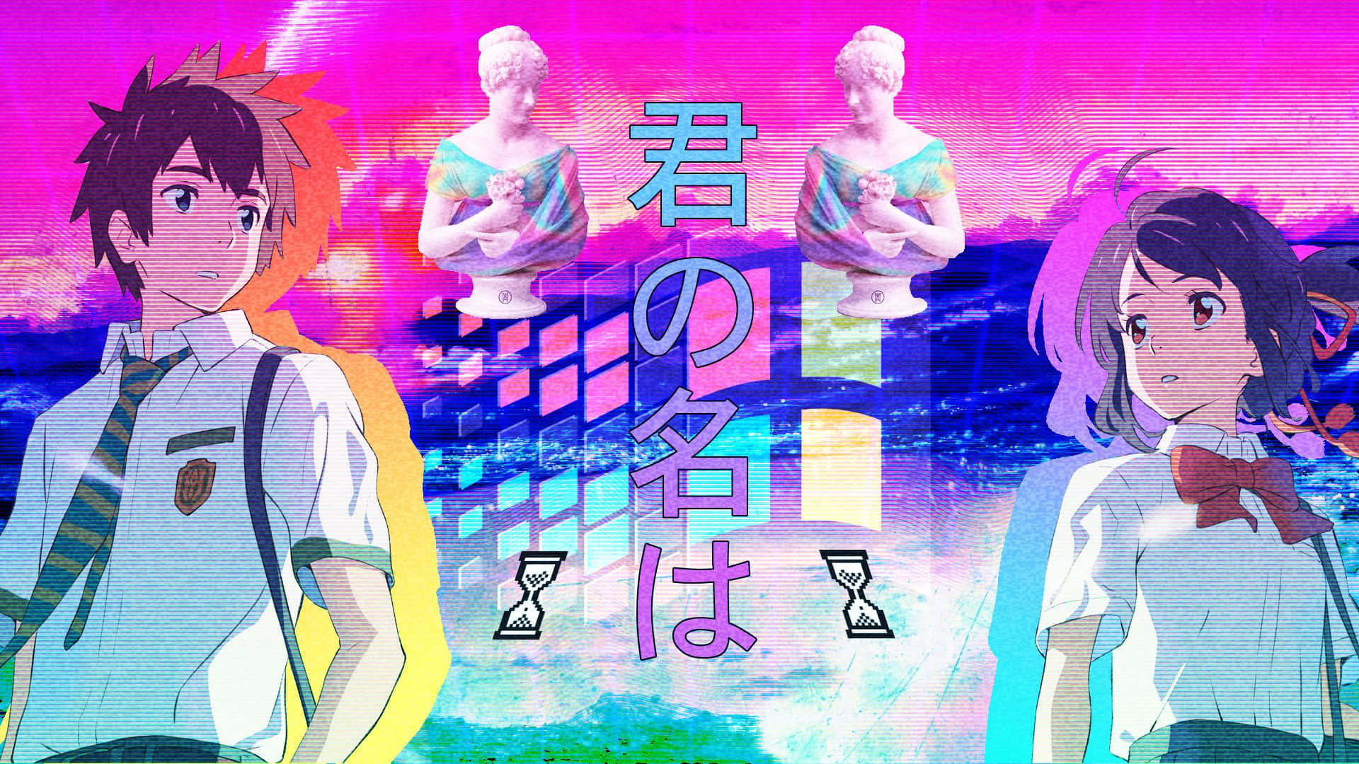 anime teens, school uniforms, glowing statues, Full HD Desktop Wallpaper