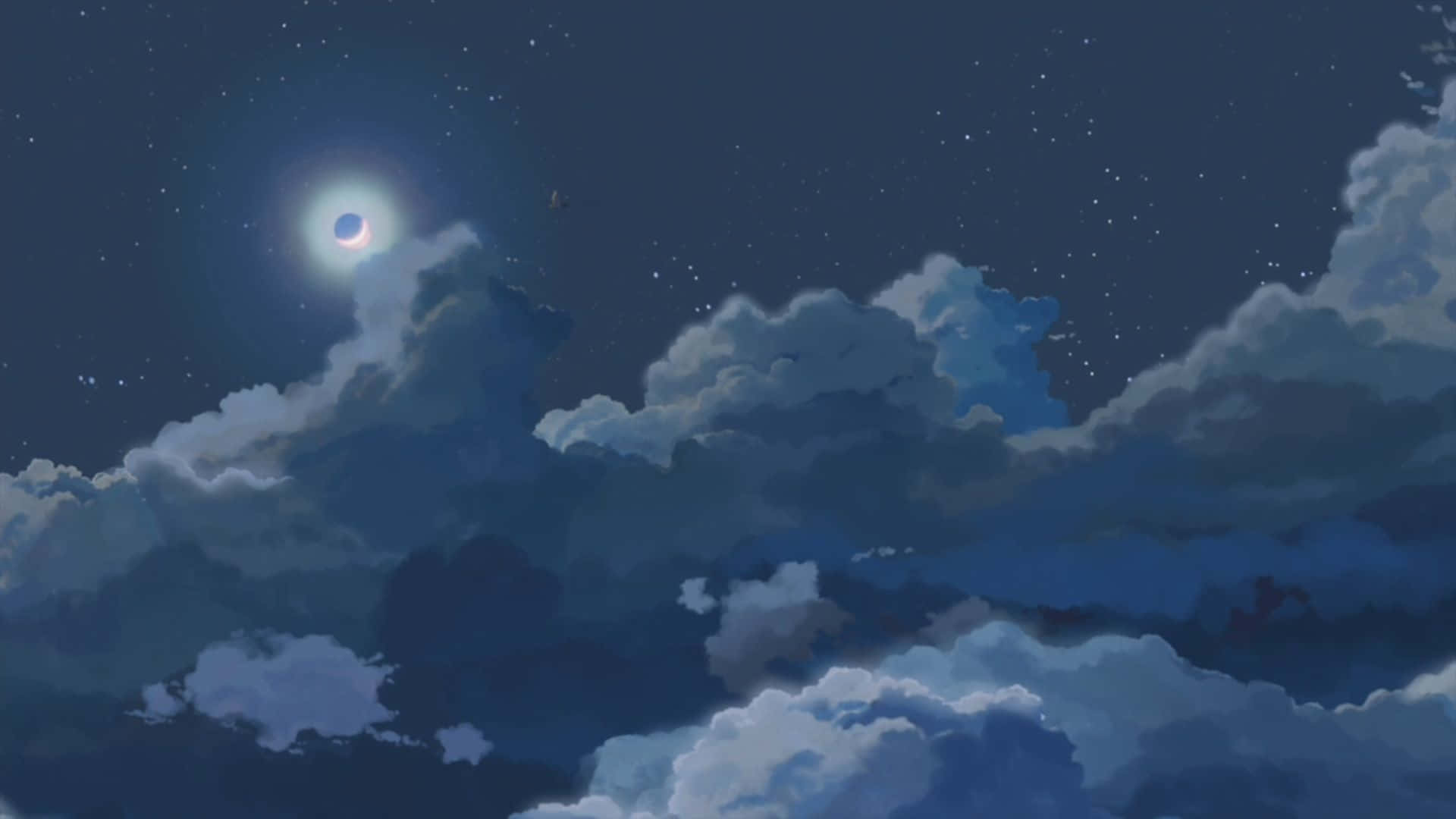Pastel Aesthetic Anime, crescent moon, voluminous clouds, Full HD Desktop Wallpaper