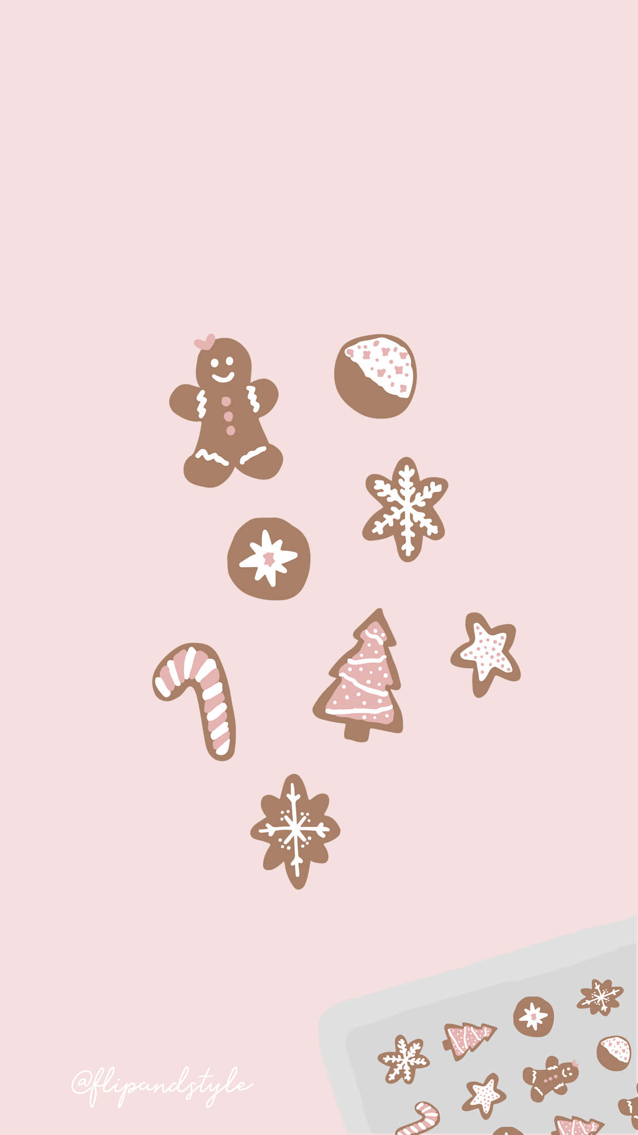 pastel pink, floating gingerbread cookies, snowflakes, Full HD Phone Wallpaper
