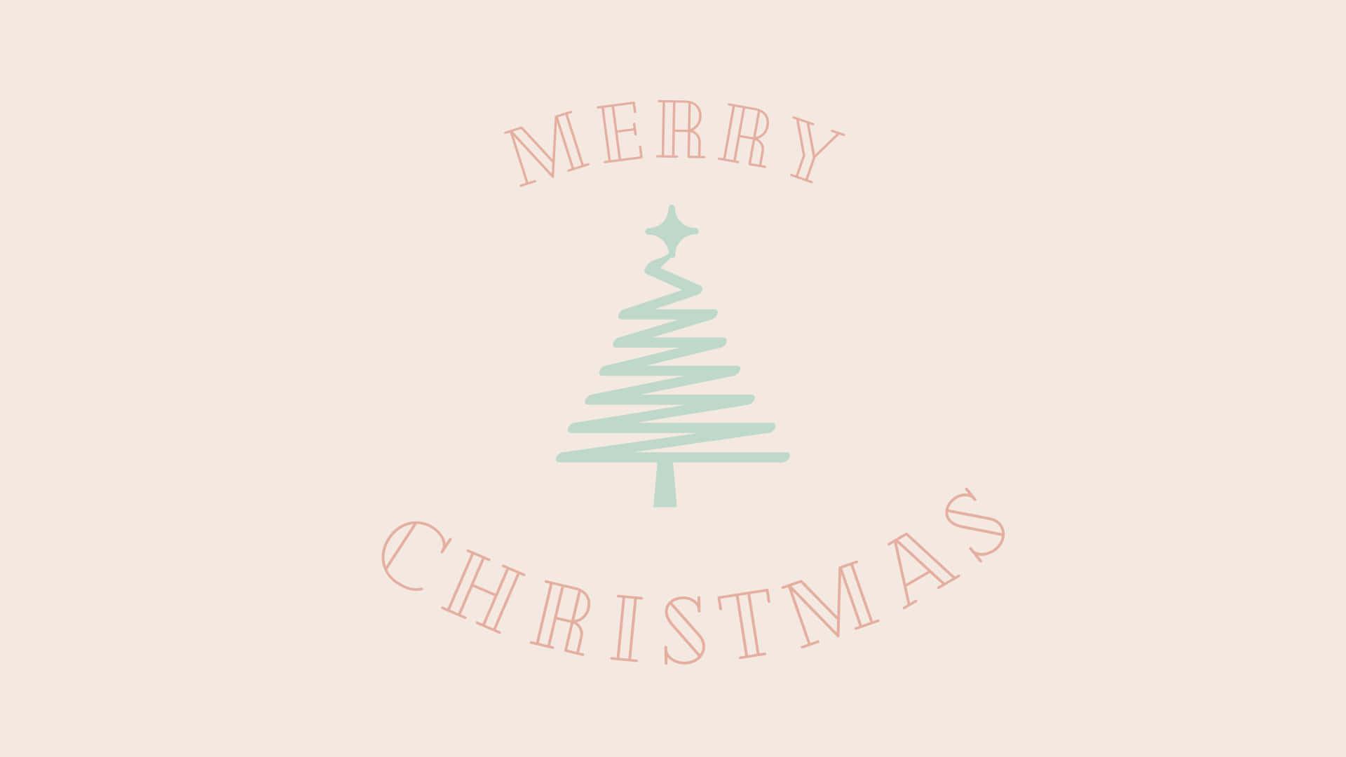 mint green spiral Christmas tree, pink 'MERRY CHRISTMAS' text, soft beige background, Full HD Desktop Wallpaper