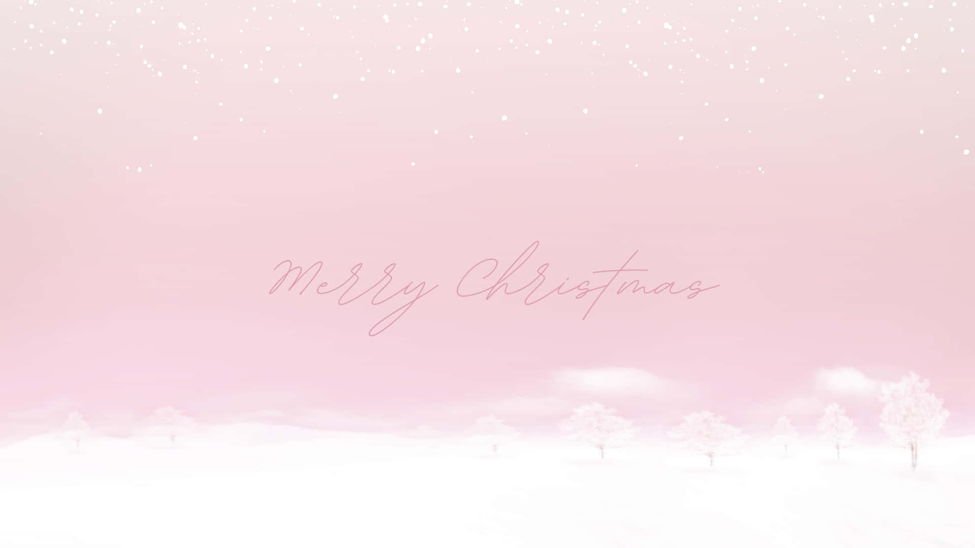 Merry Christmas, soft pink winter scene, snow-covered trees, Full HD Desktop Wallpaper