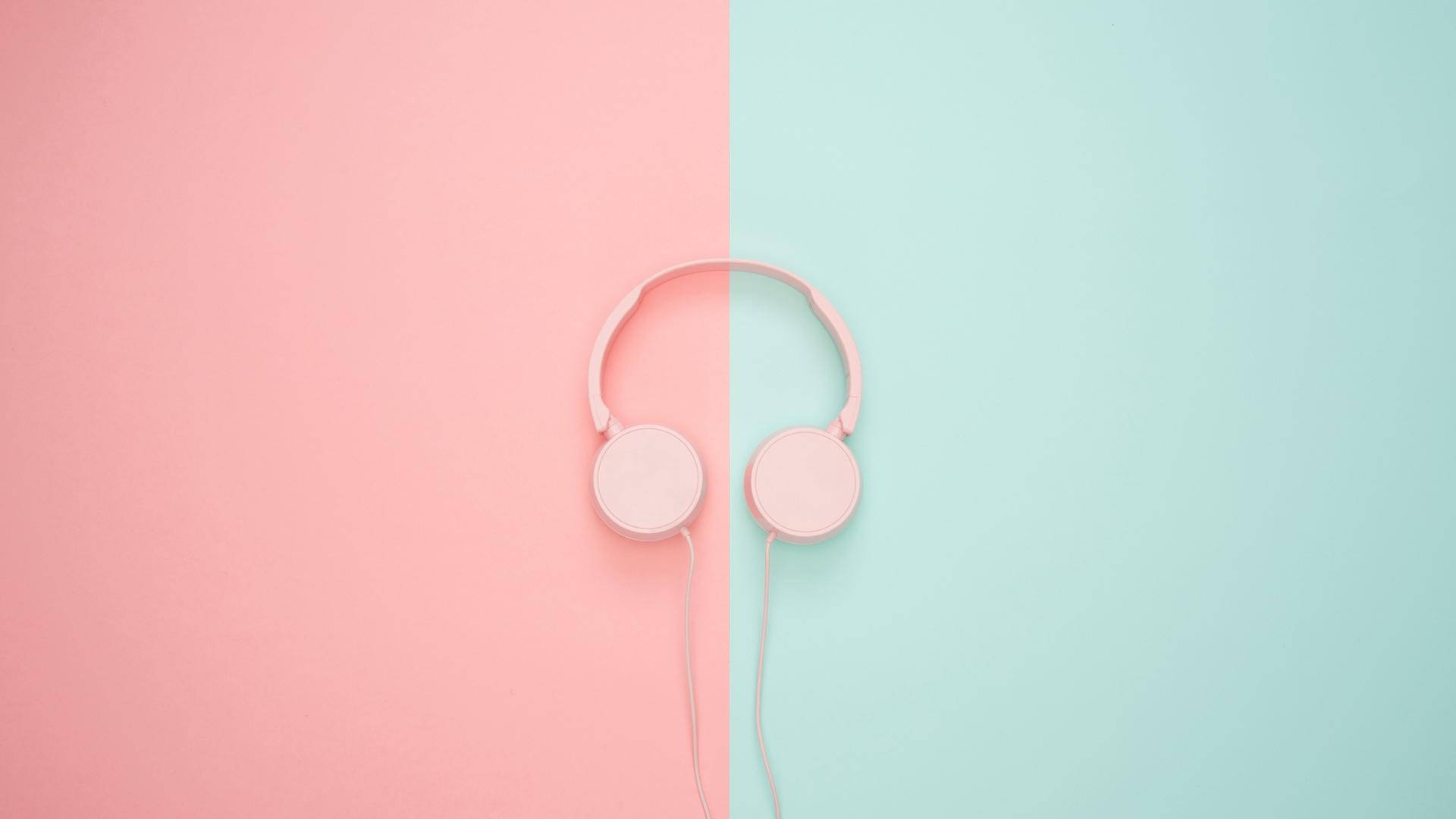 pink headphones, coral, mint green, Full HD Desktop Wallpaper