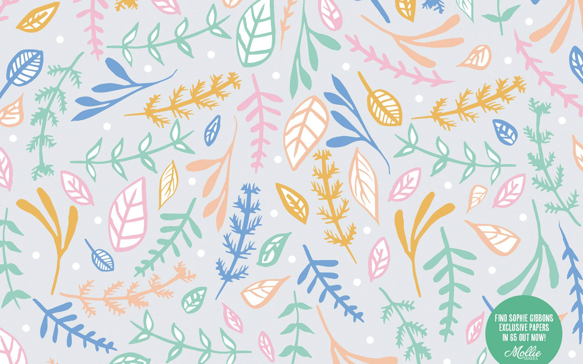 pastel aesthetic desktop, pastel-colored pattern, stylized leaves, Full HD Desktop Wallpaper