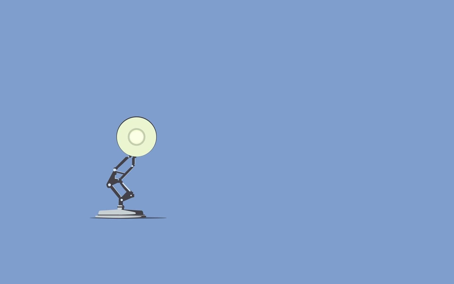 blue pastel aesthetic desktop, minimalist desk lamp, glowing circular shade, Full HD Desktop Wallpaper