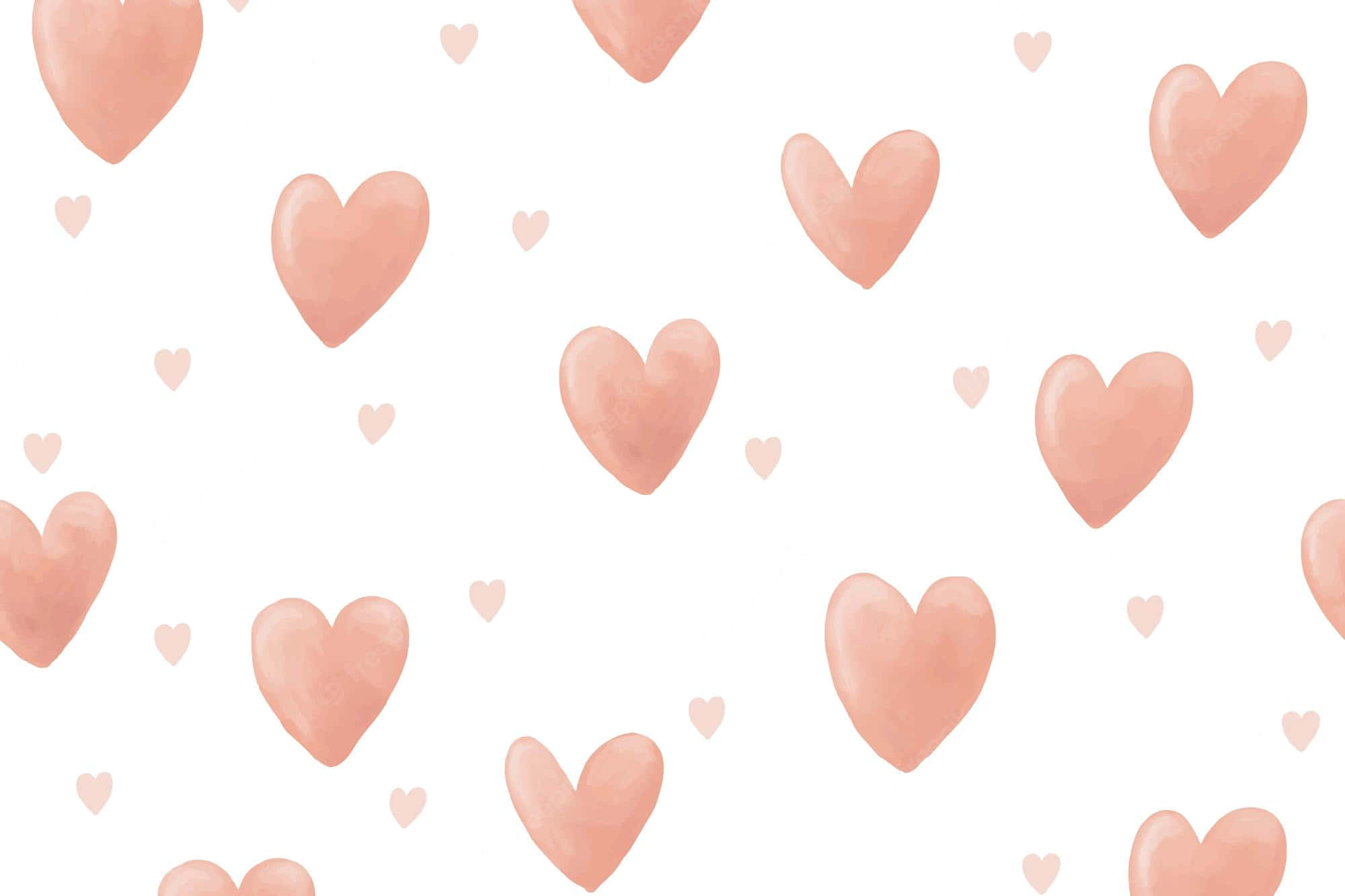 peach hearts, watercolor pattern, white background, Full HD Desktop Wallpaper