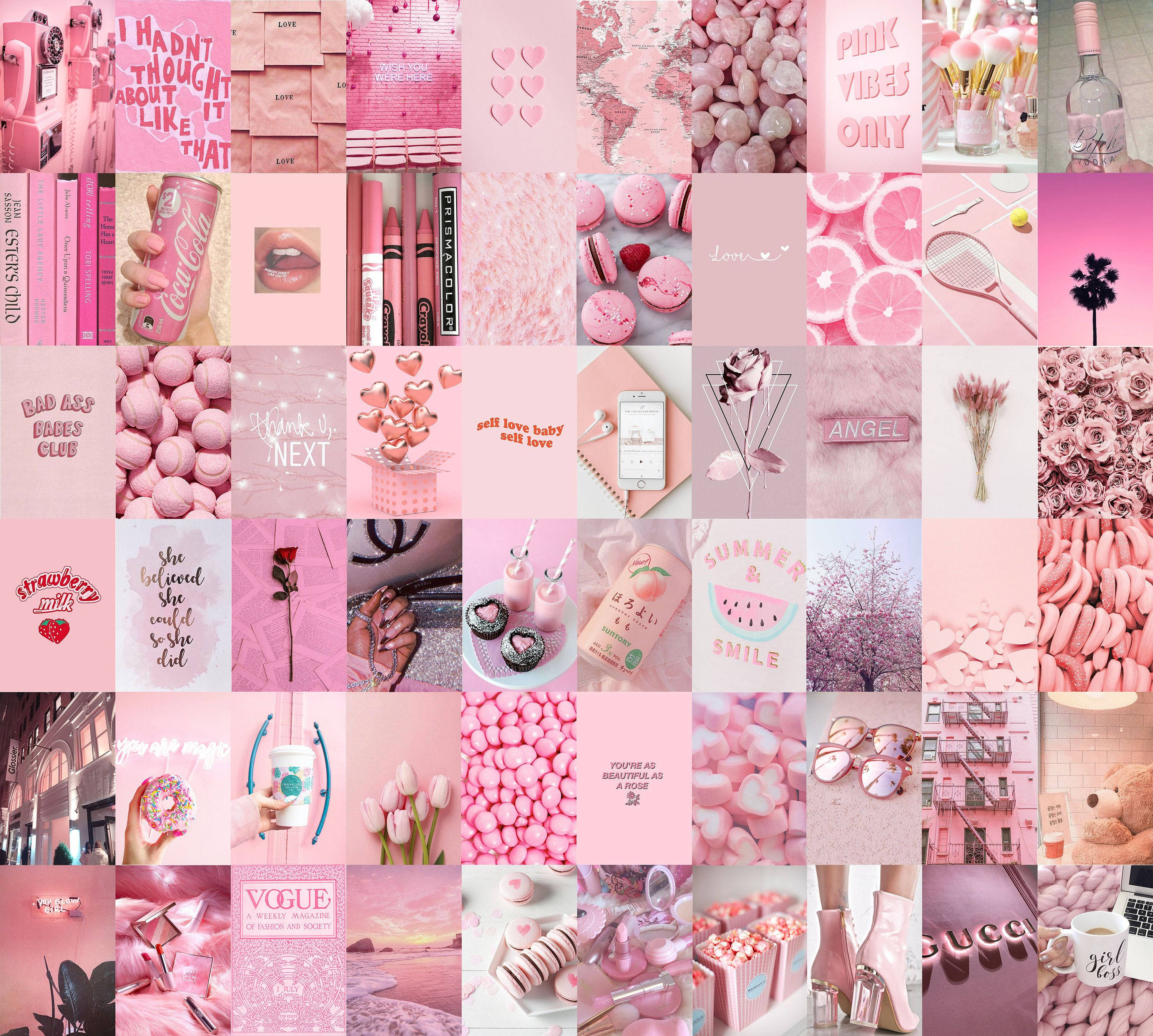 pink collage, macarons, roses, 2K Desktop Wallpaper