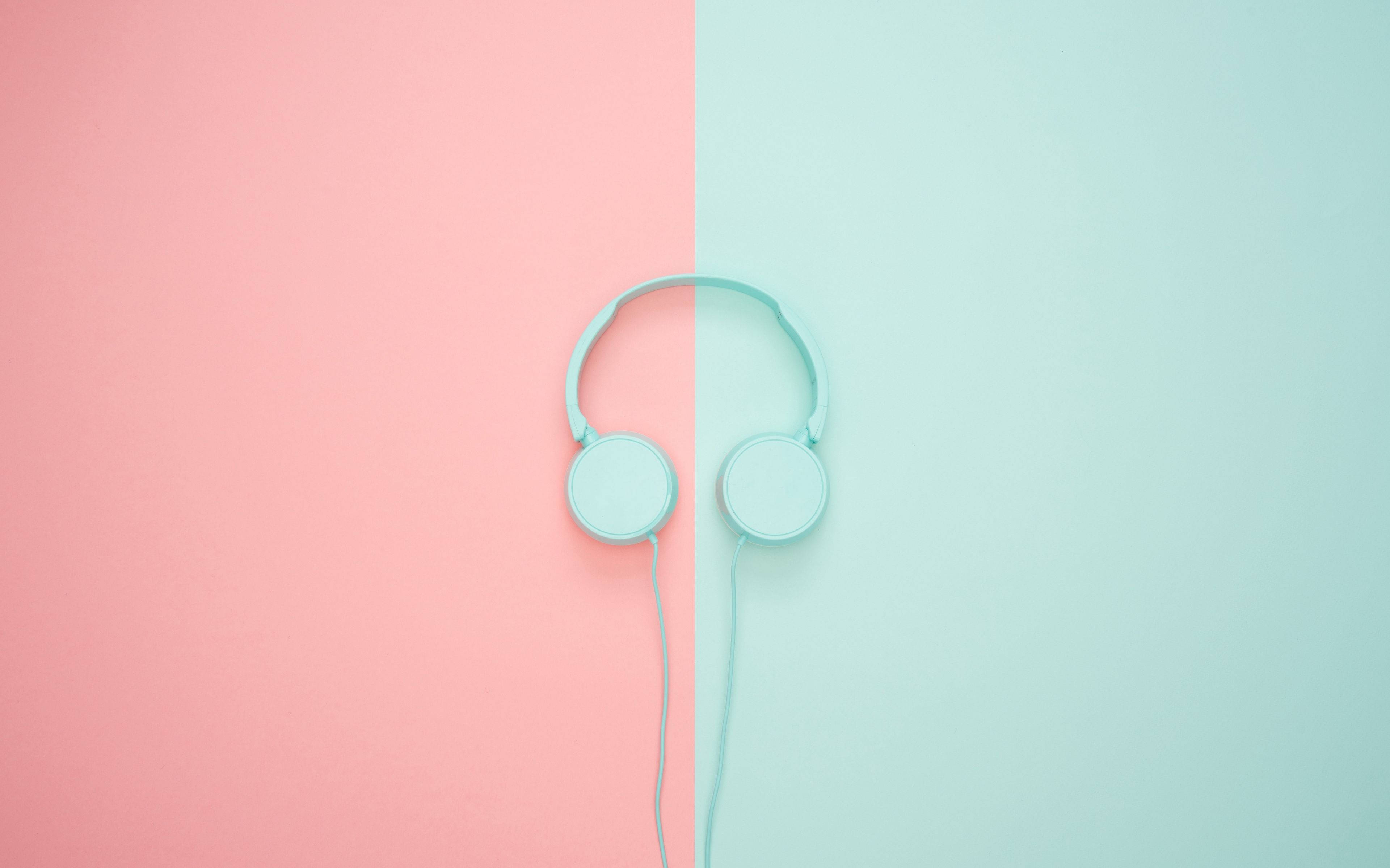 pastel pink, teal, light blue headphones, 4K Desktop Wallpaper