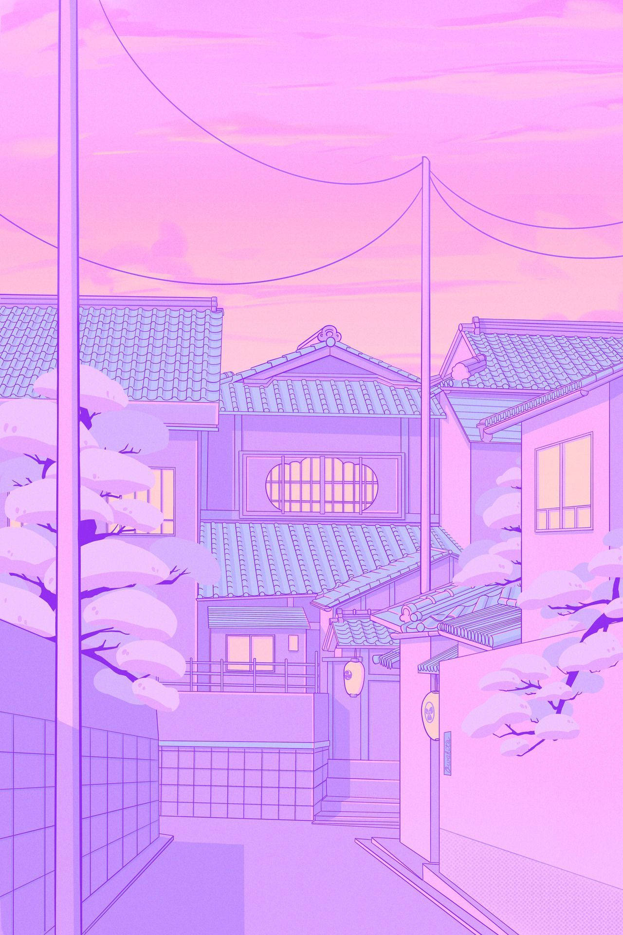 pastel aesthetic, anime scenery, Japanese houses, Full HD Phone Wallpaper