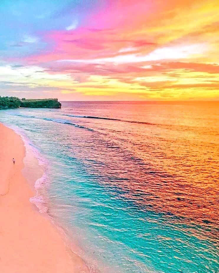 pastel beach, pink sand beach, sunset, SD Phone Wallpaper