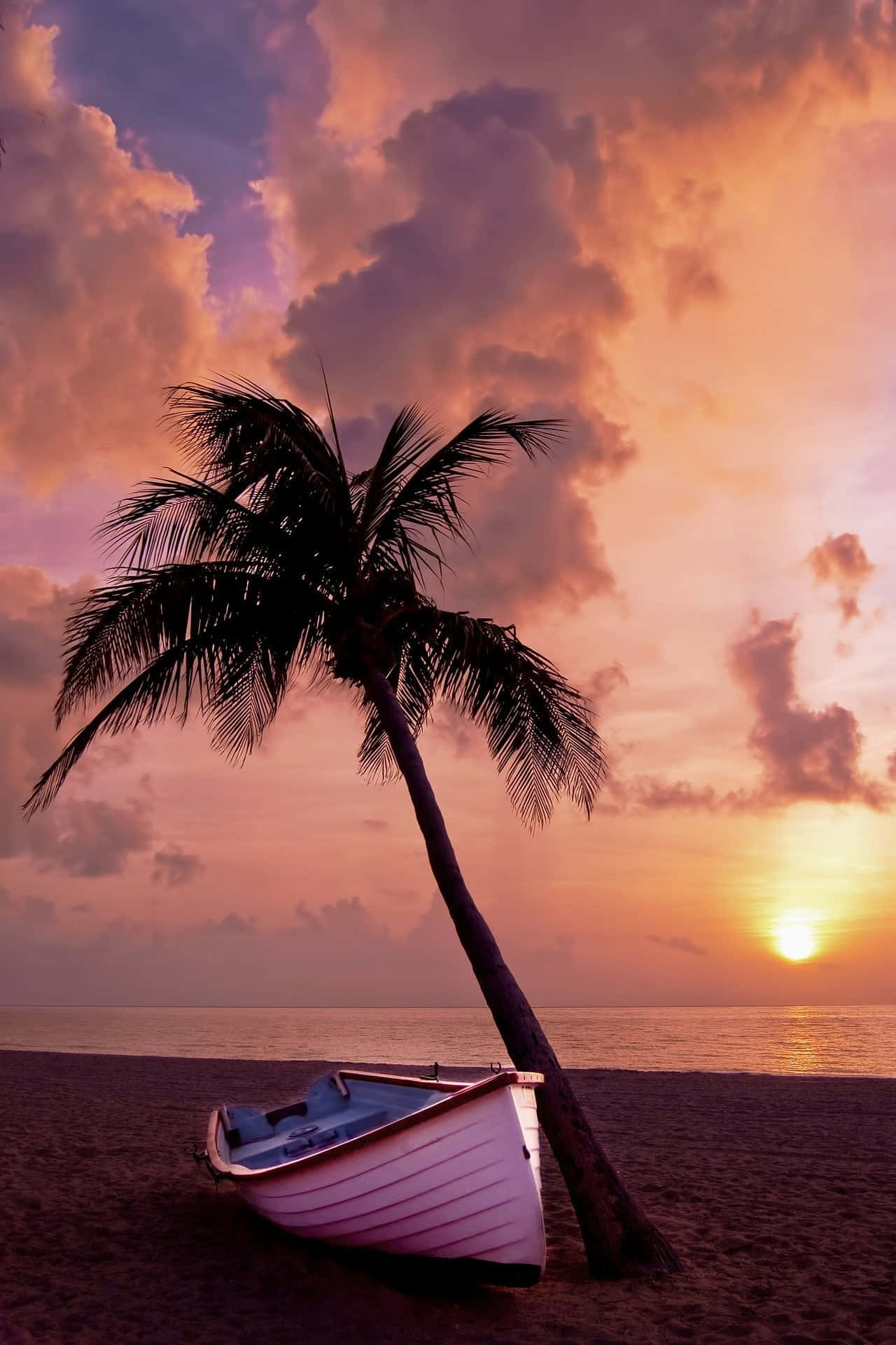 pastel beach, white boat, sandy beach, Full HD Phone Wallpaper
