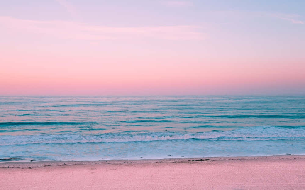 Pastel Beach, sunset, pink sky, SD Desktop Wallpaper