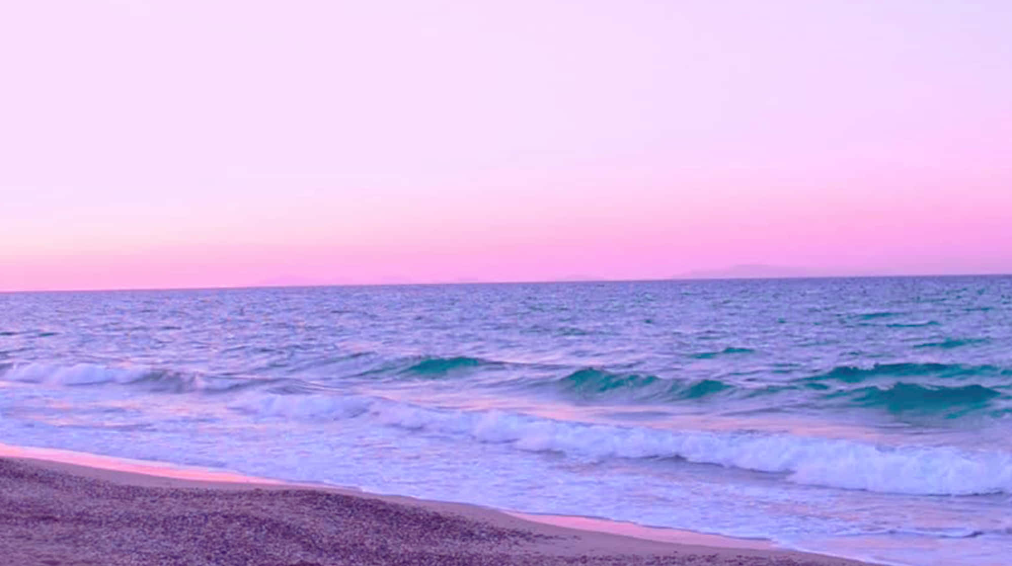 pastel beach, pink sunset, calm ocean waves, Full HD Desktop Wallpaper
