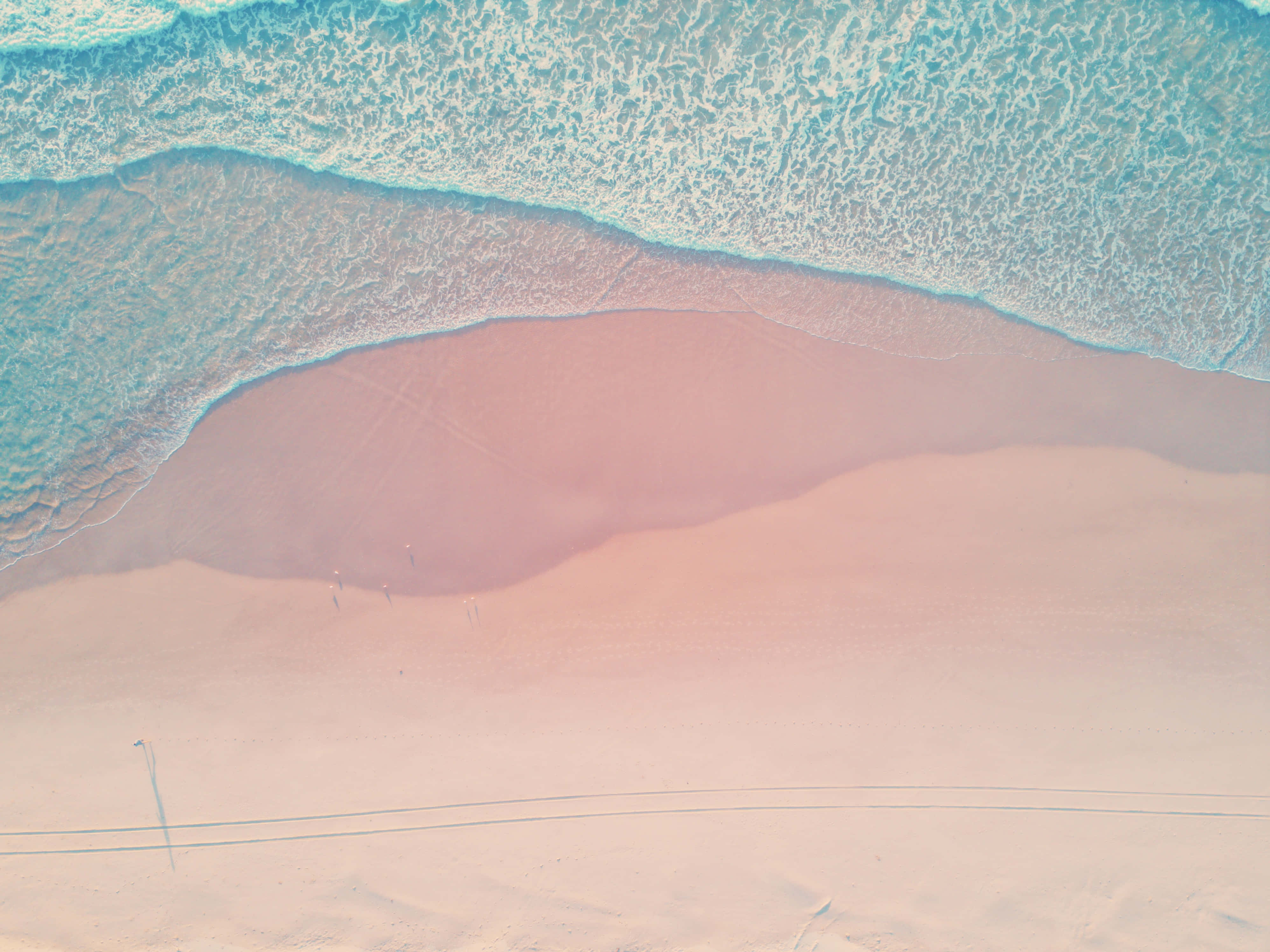 pastel beach, turquoise waves, soft pink sand, 4K Desktop Wallpaper
