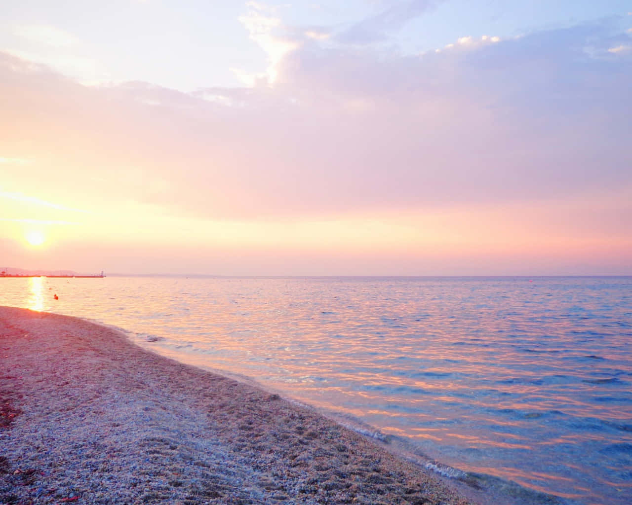 pastel beach, sunset, pink, HD Desktop Wallpaper