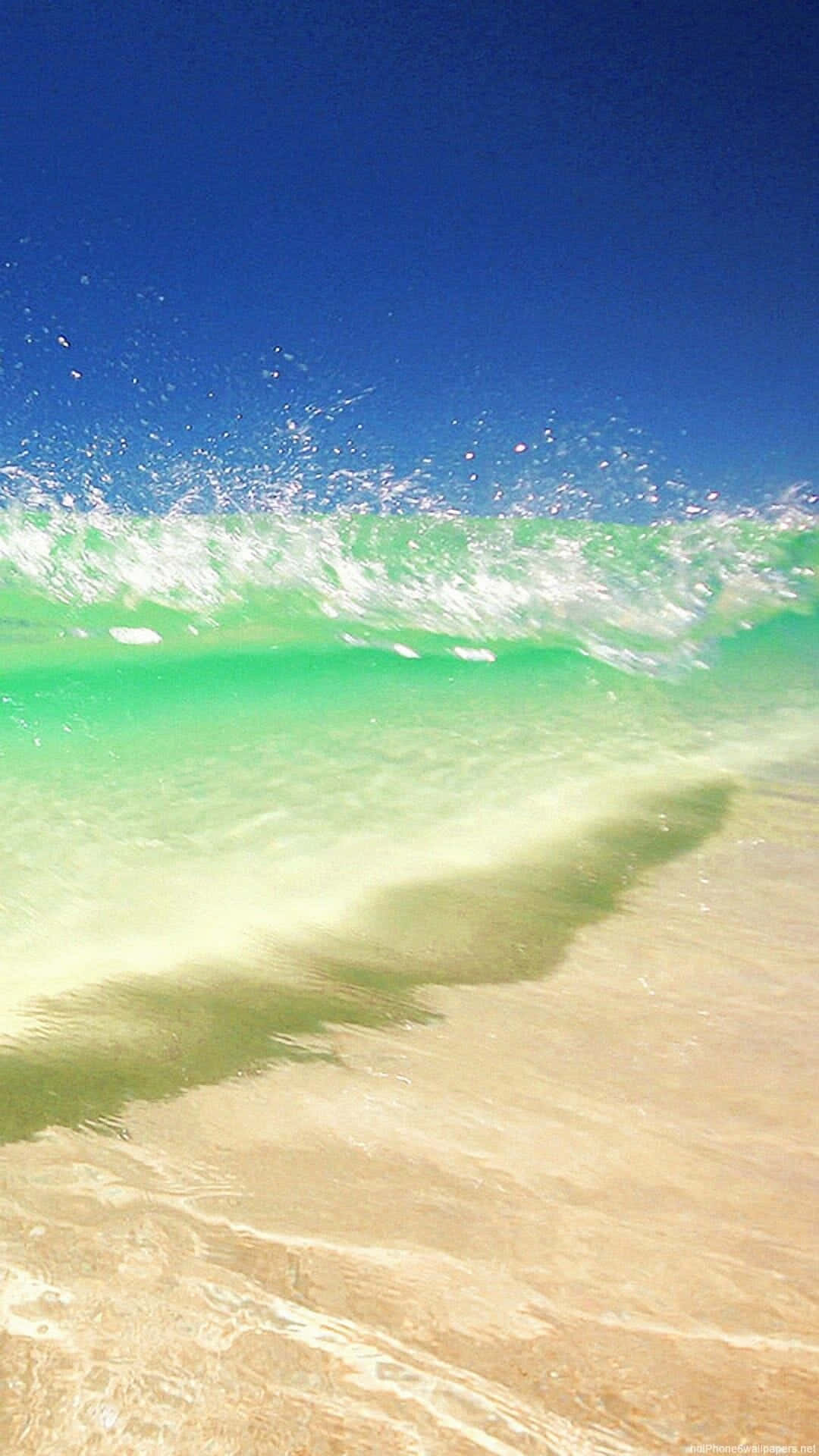 turquoise wave, golden sand, deep blue sky, Full HD Phone Wallpaper