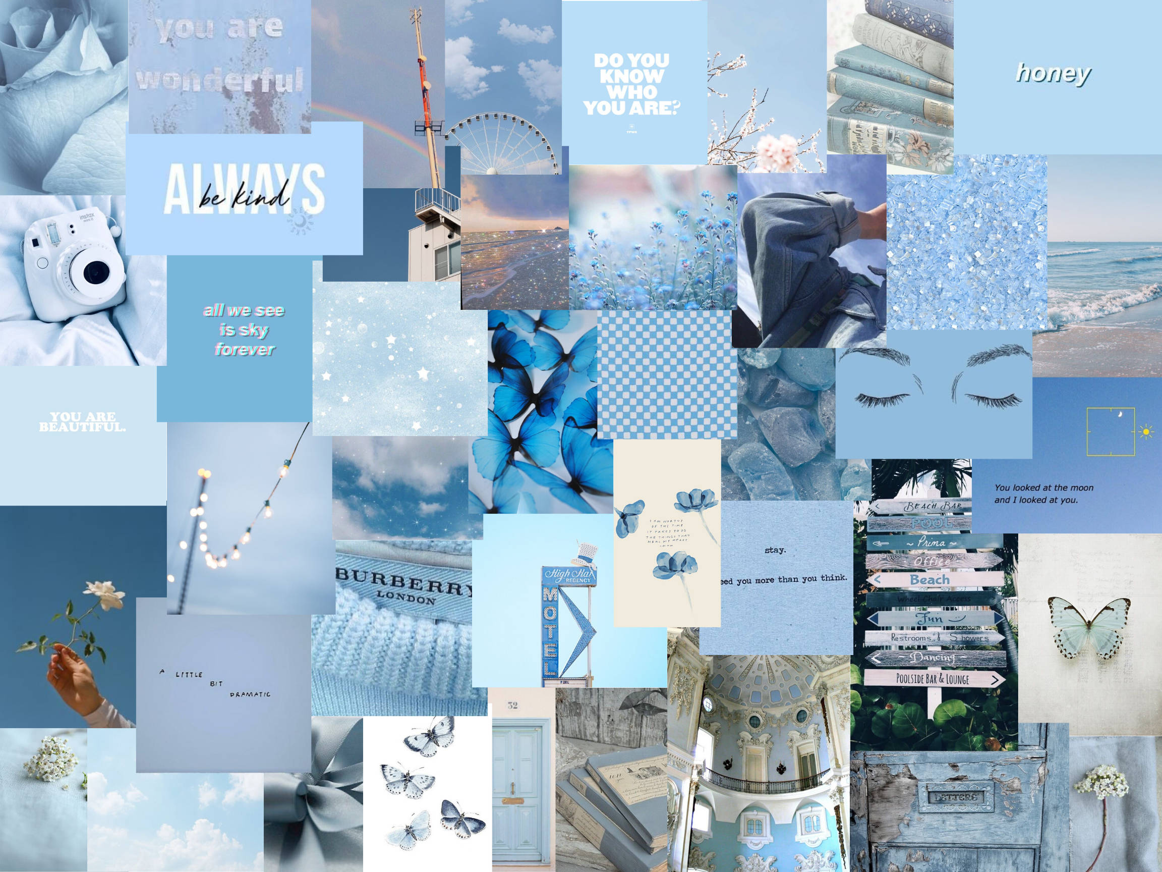 Pastel Blue Aesthetic PC, butterflies, ocean quotes, Full HD Desktop Wallpaper