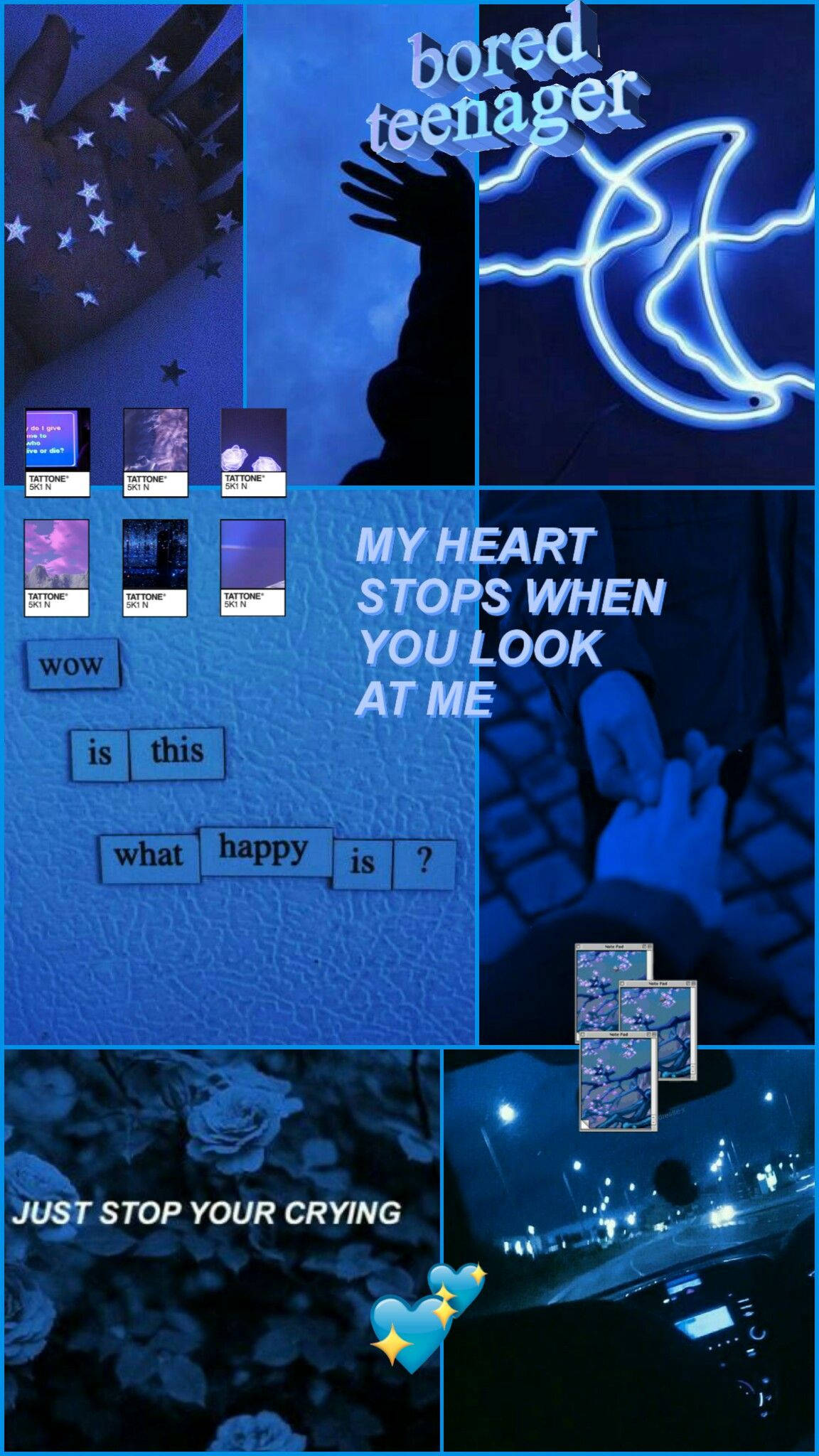 pastel blue aesthetic iPhone, blue-toned collage, teen-themed digital art, Full HD Phone Wallpaper